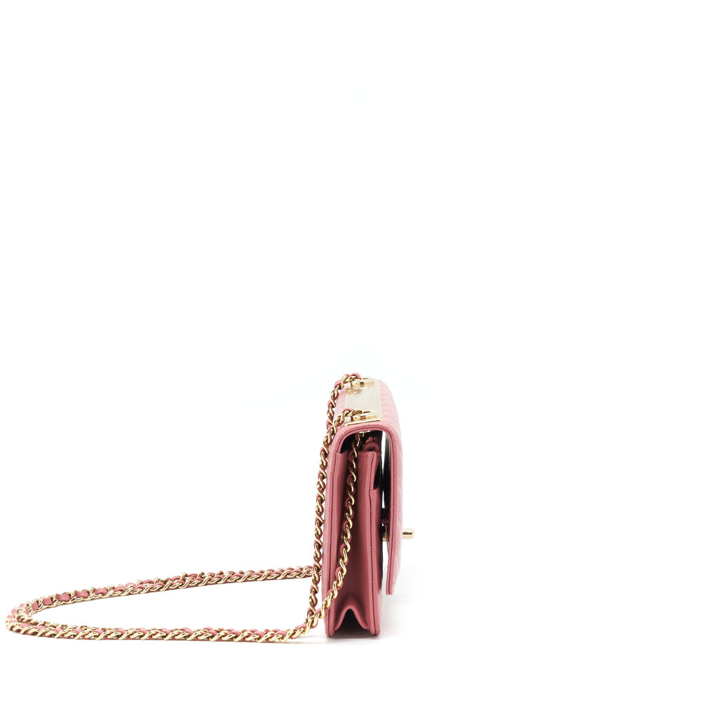 CHANEL CHEVRON TRENDY CC WALLET ON CHAIN LAMBSKIN PINK LGHW