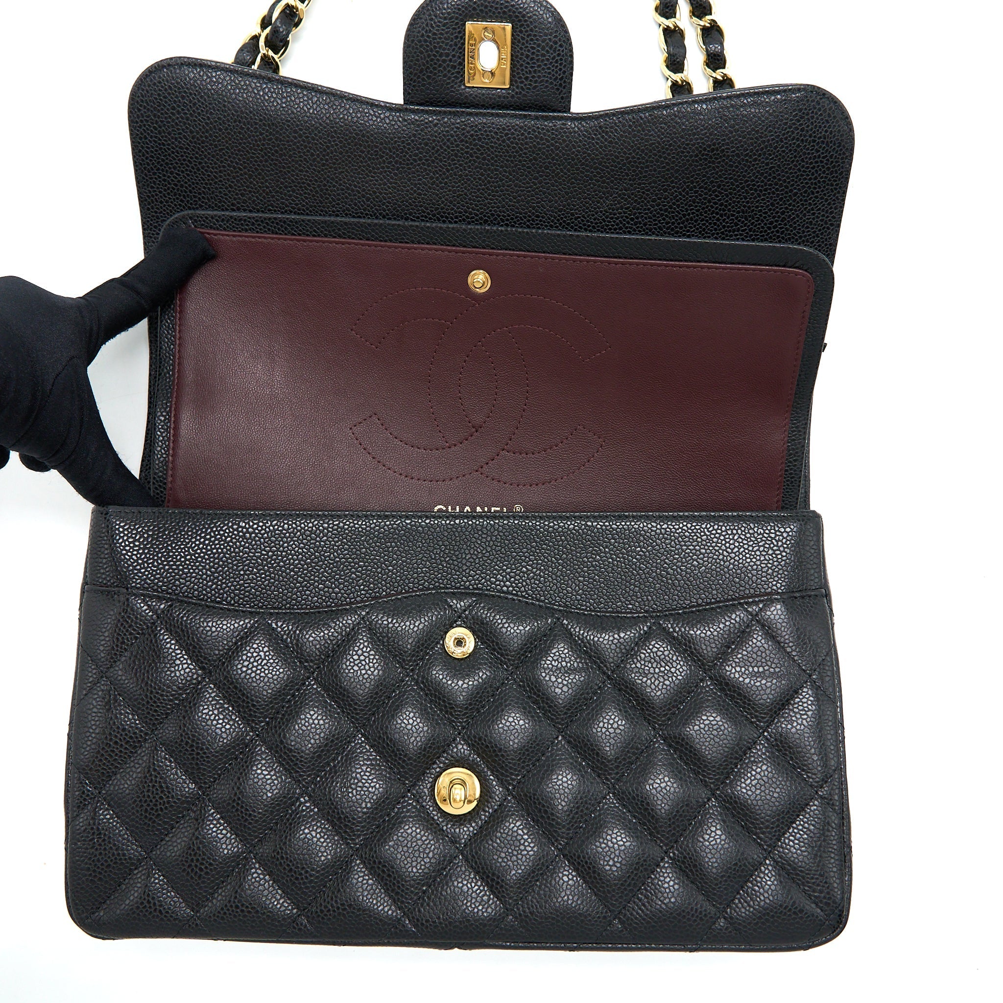 CHANEL CLASSIC JUMBO DOUBLE FLAP BAG CAVIAR BLACK GHW