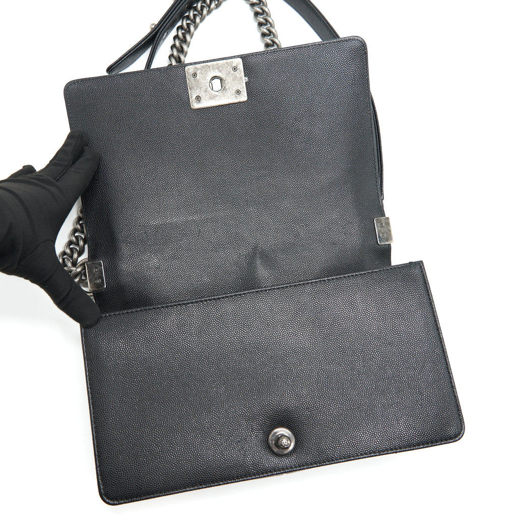 CHANEL CAVIAR OLD MEDIUM LEBOY BAG BLACK WITH RUTHENIUM HARDWARE