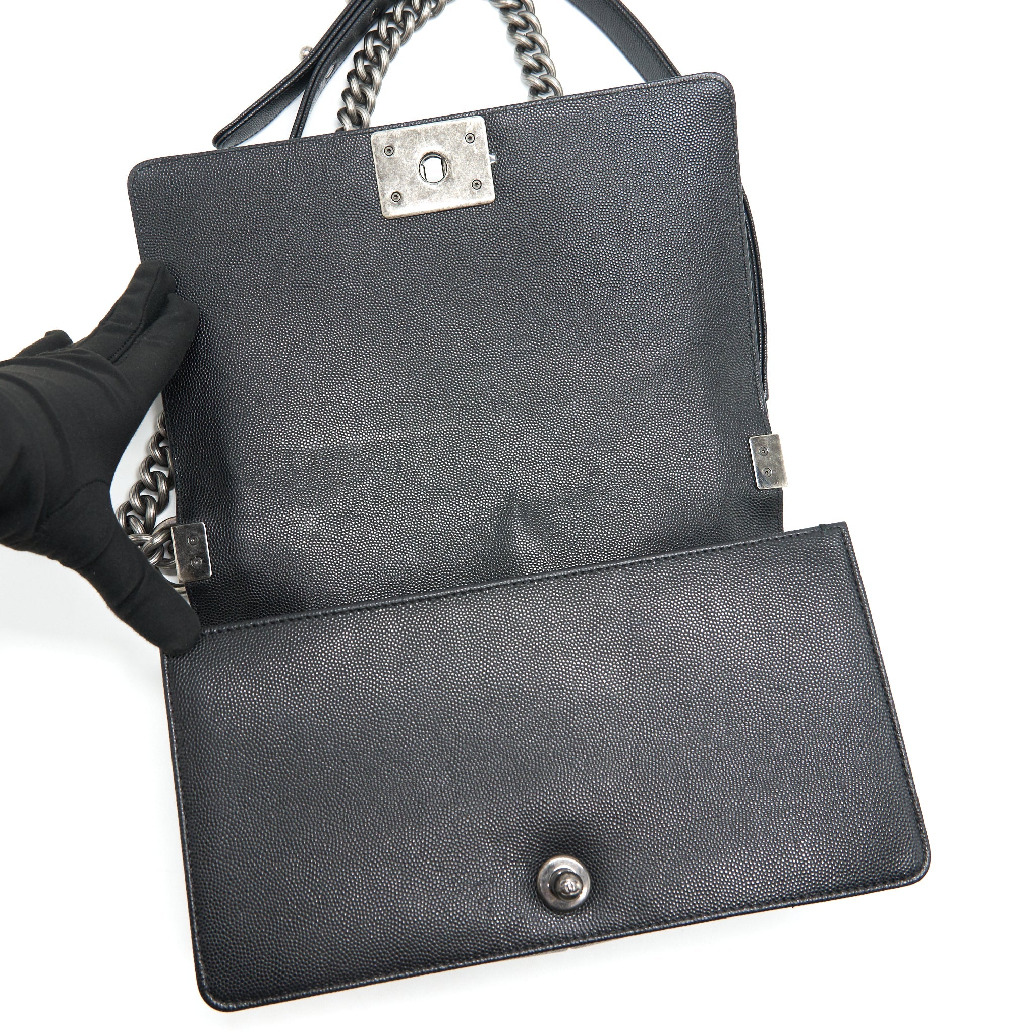 CHANEL CAVIAR OLD MEDIUM LEBOY BAG BLACK WITH RUTHENIUM HARDWARE