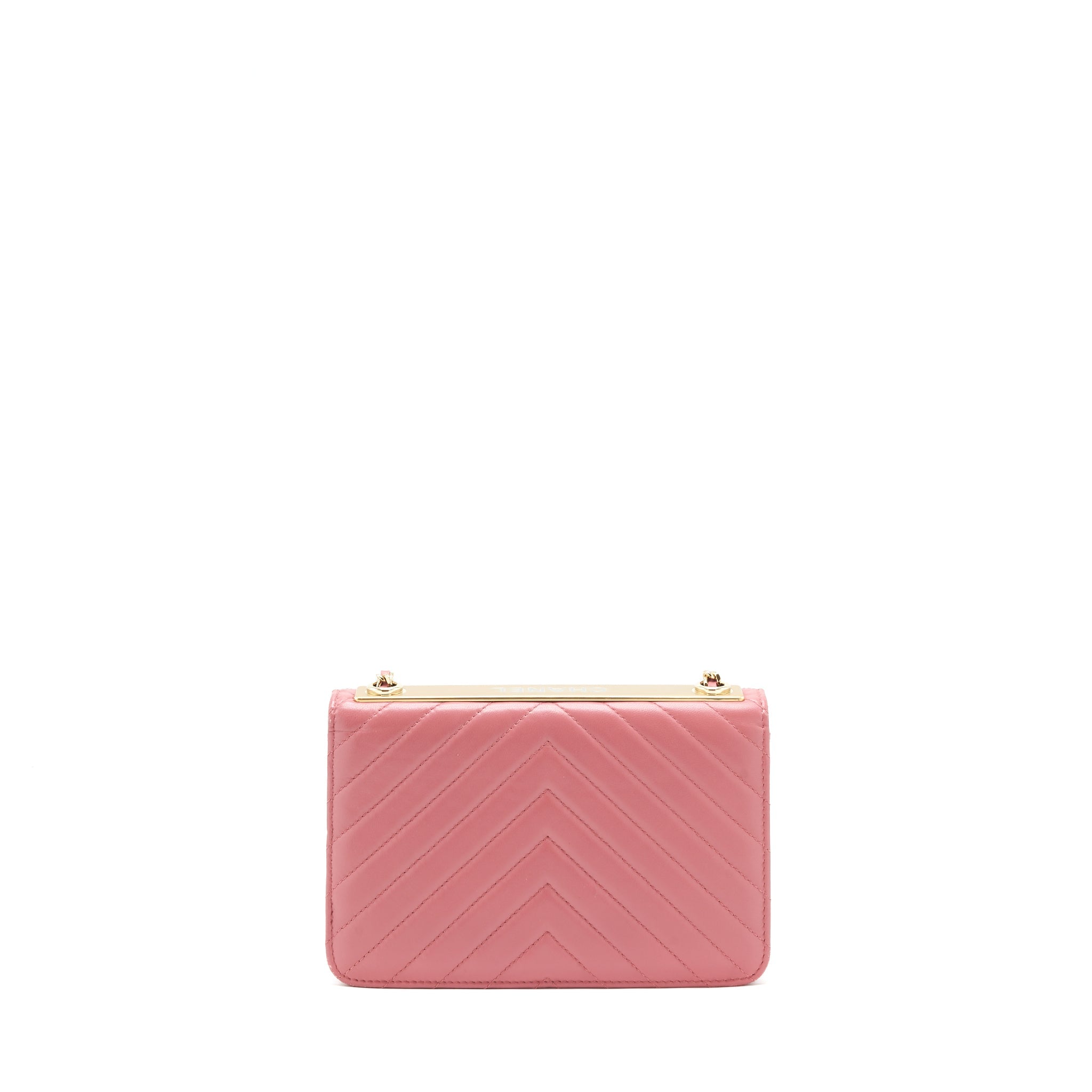 CHANEL CHEVRON TRENDY CC WALLET ON CHAIN LAMBSKIN PINK LGHW