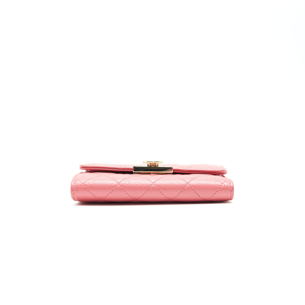 CHANEL CAVIAR MEDIUM FLAP WALLET ROSE PINK WITH GOLD CC LOGO