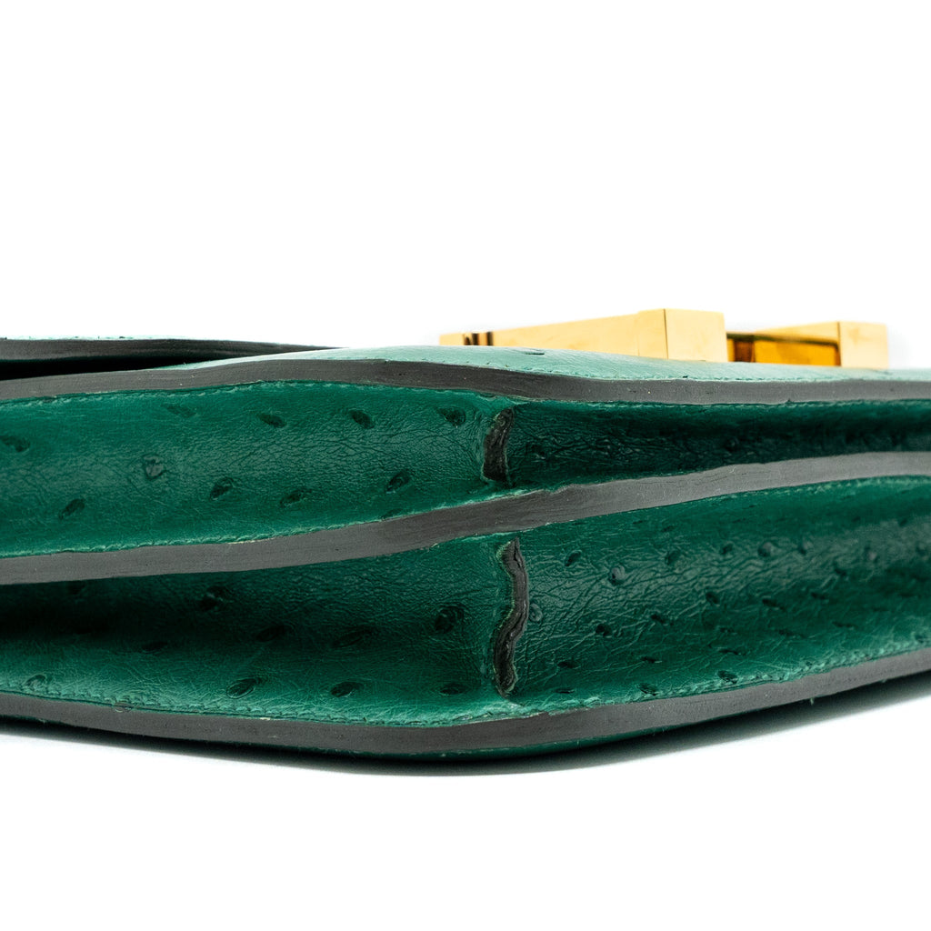 HERMES MINI CONSTANCE OSTRICH VERT VERTIGO GHW