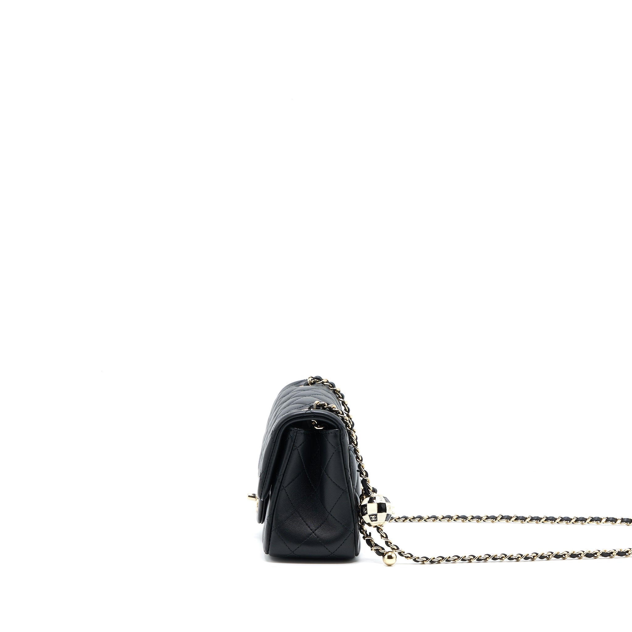 CHANEL 23C PEARL CRUSH MINI SQUARE FLAP BAG LAMBSKIN BLACK LGHW (MICROCHIP)