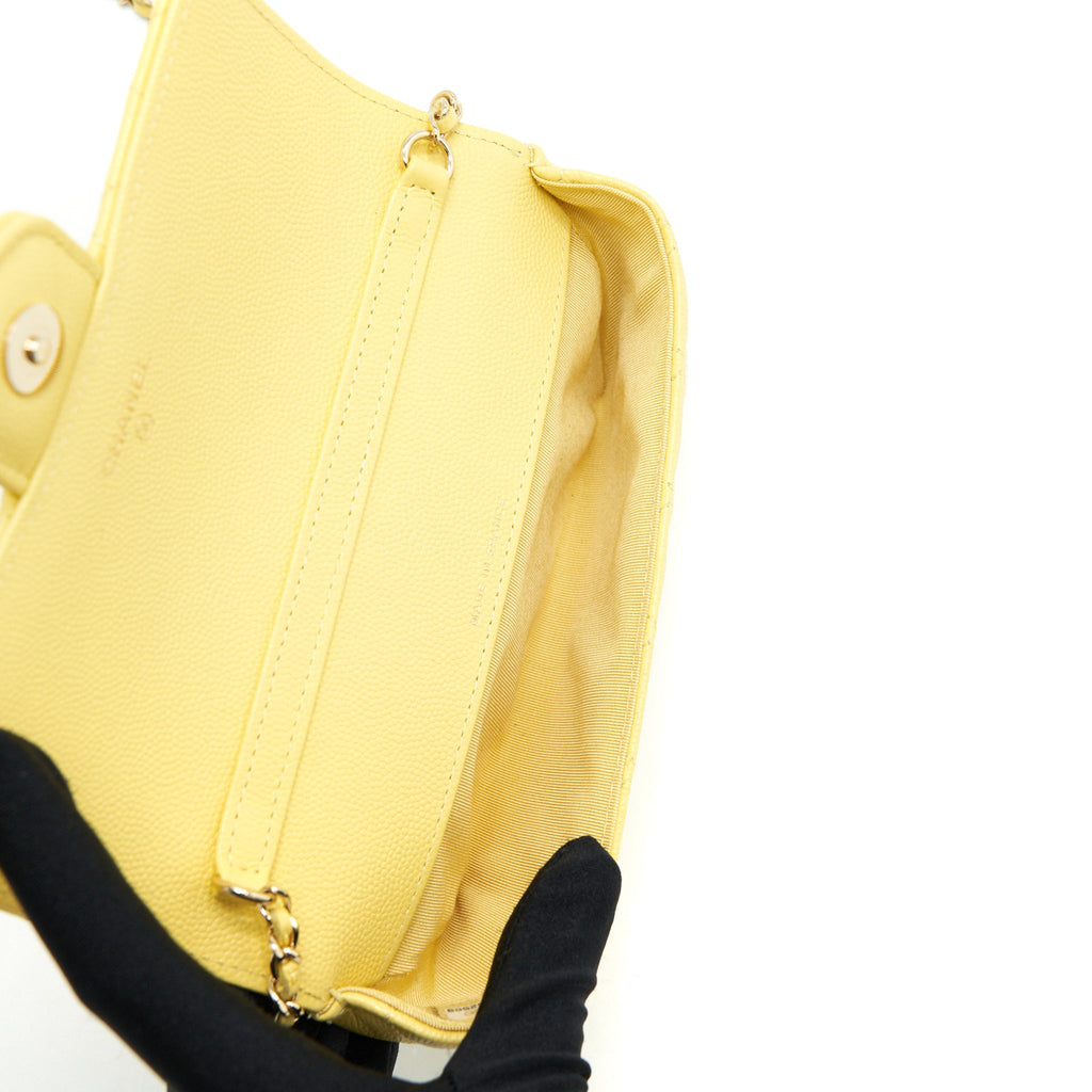 CHANEL GLASSES CASE WITH CHAIN CAVIAR YELLOW