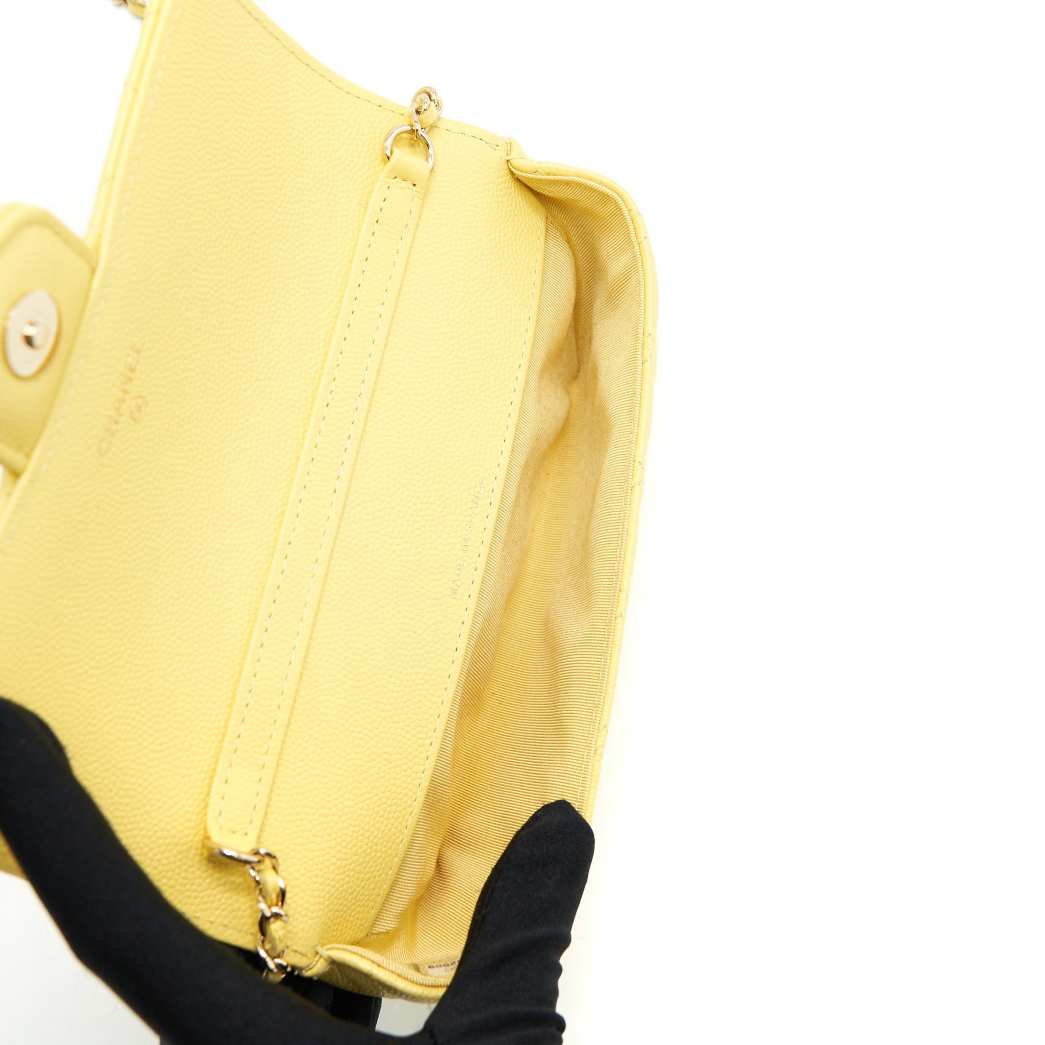 CHANEL GLASSES CASE WITH CHAIN CAVIAR YELLOW