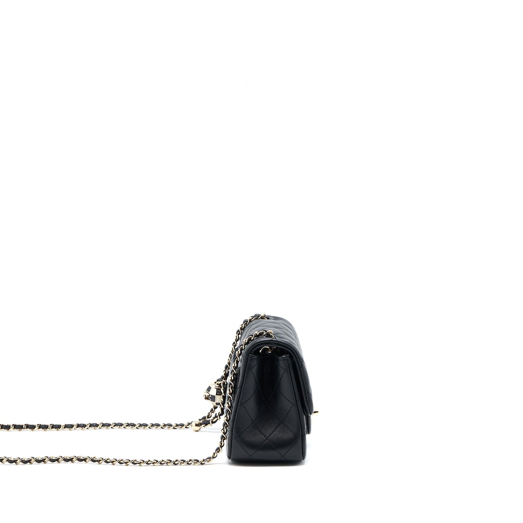 CHANEL 23C PEARL CRUSH MINI SQUARE FLAP BAG LAMBSKIN BLACK LGHW (MICROCHIP)