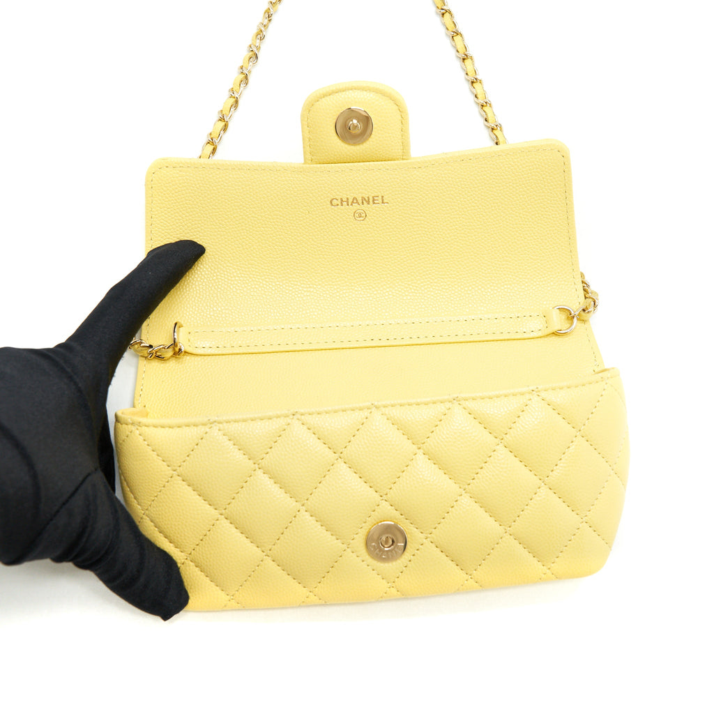 CHANEL GLASSES CASE WITH CHAIN CAVIAR YELLOW