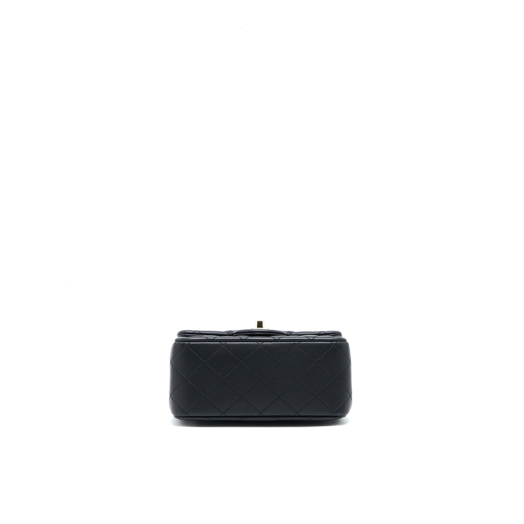 CHANEL 23C PEARL CRUSH MINI SQUARE FLAP BAG LAMBSKIN BLACK LGHW (MICROCHIP)