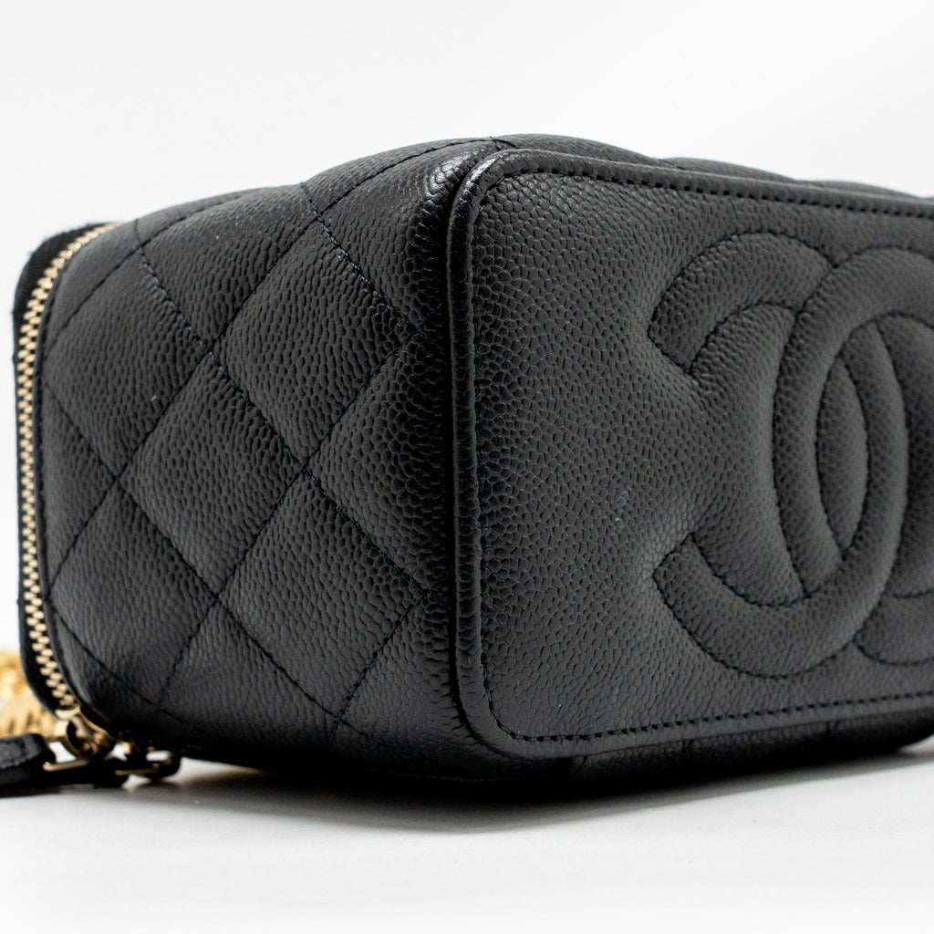 CHANEL COCO LOVE LONG VANITY WITH ADJUSTABLE CHAIN CAVIAR BLACK GHW (MICROCHIP)