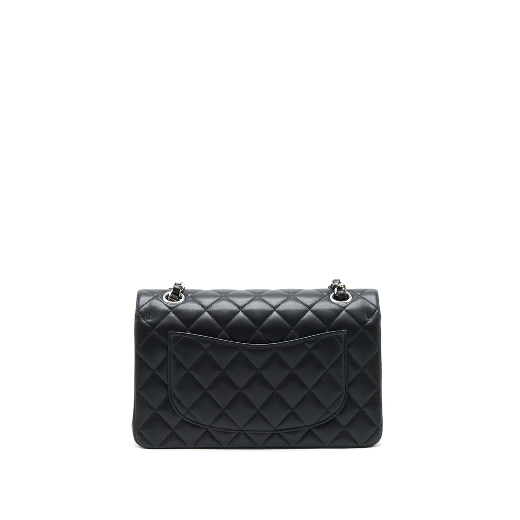 CHANEL SMALL CLASSIC DOUBLE FLAP BAG LAMBSKIN BLACK SHW (MICROCHIP)