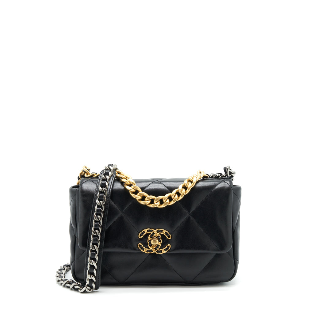 CHANEL 19 SMALL BAG LAMBSKIN BLACK MULTICOLOUR HARDWARE
