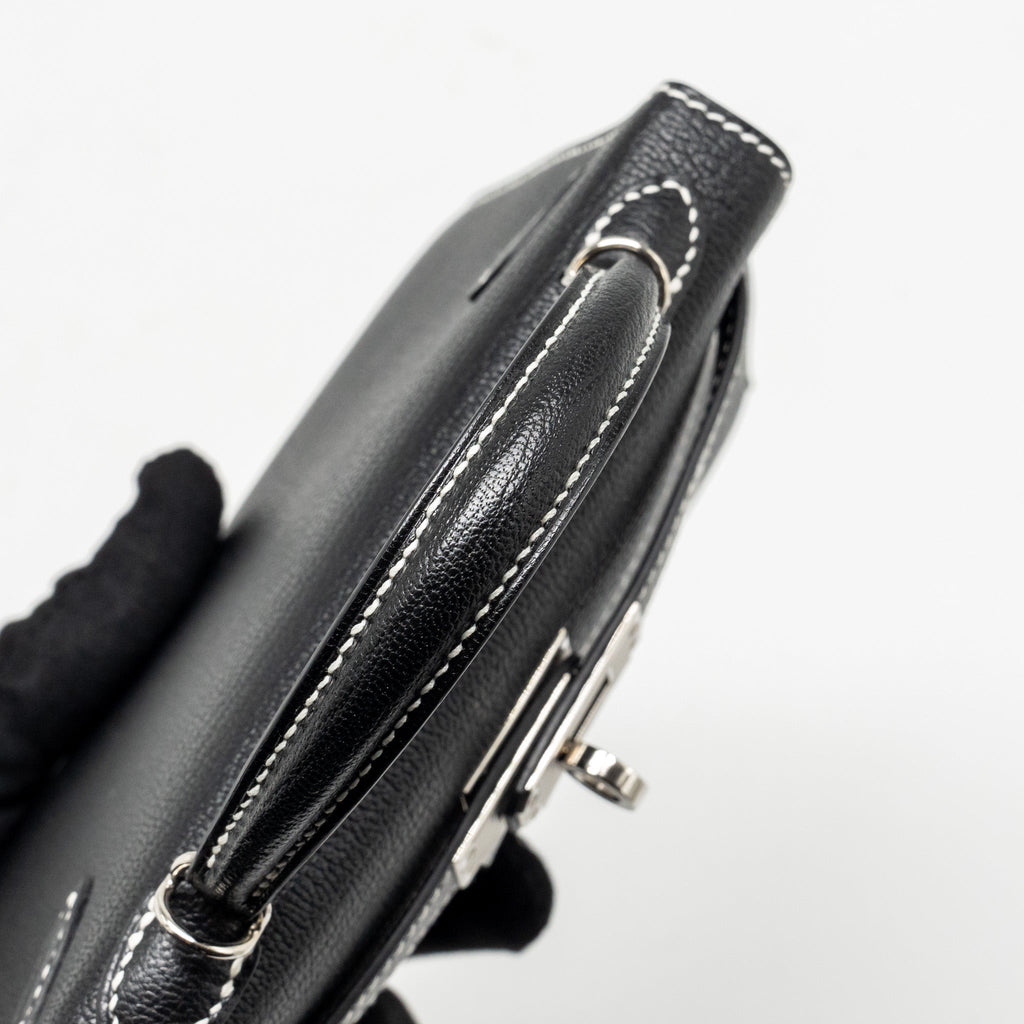 HERMES MINI KELLY II SPECIAL ORDER CHEVRE MYSORE BLACK / GRIS PERLE SHW