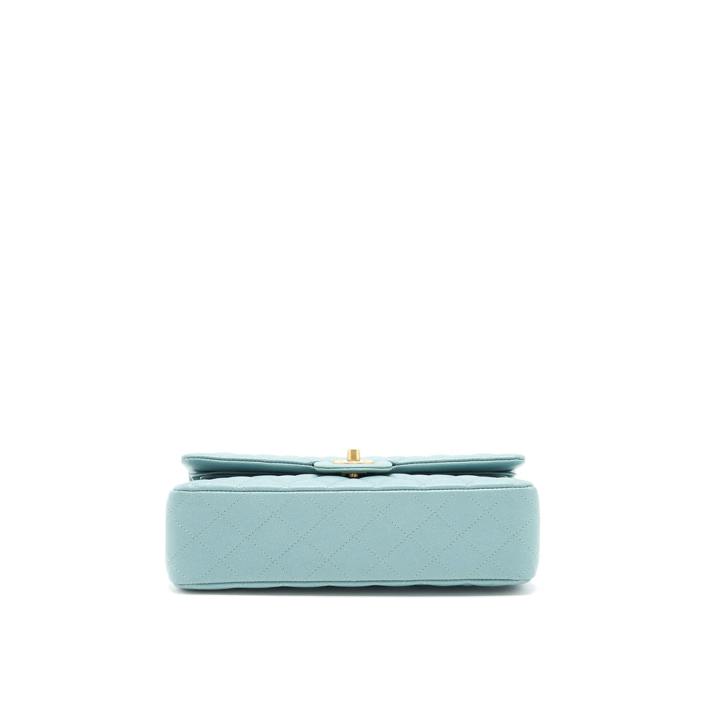 CHANEL CLASSIC DOUBLE FLAP BAG CAVIAR BLUE BRUSHED GHW