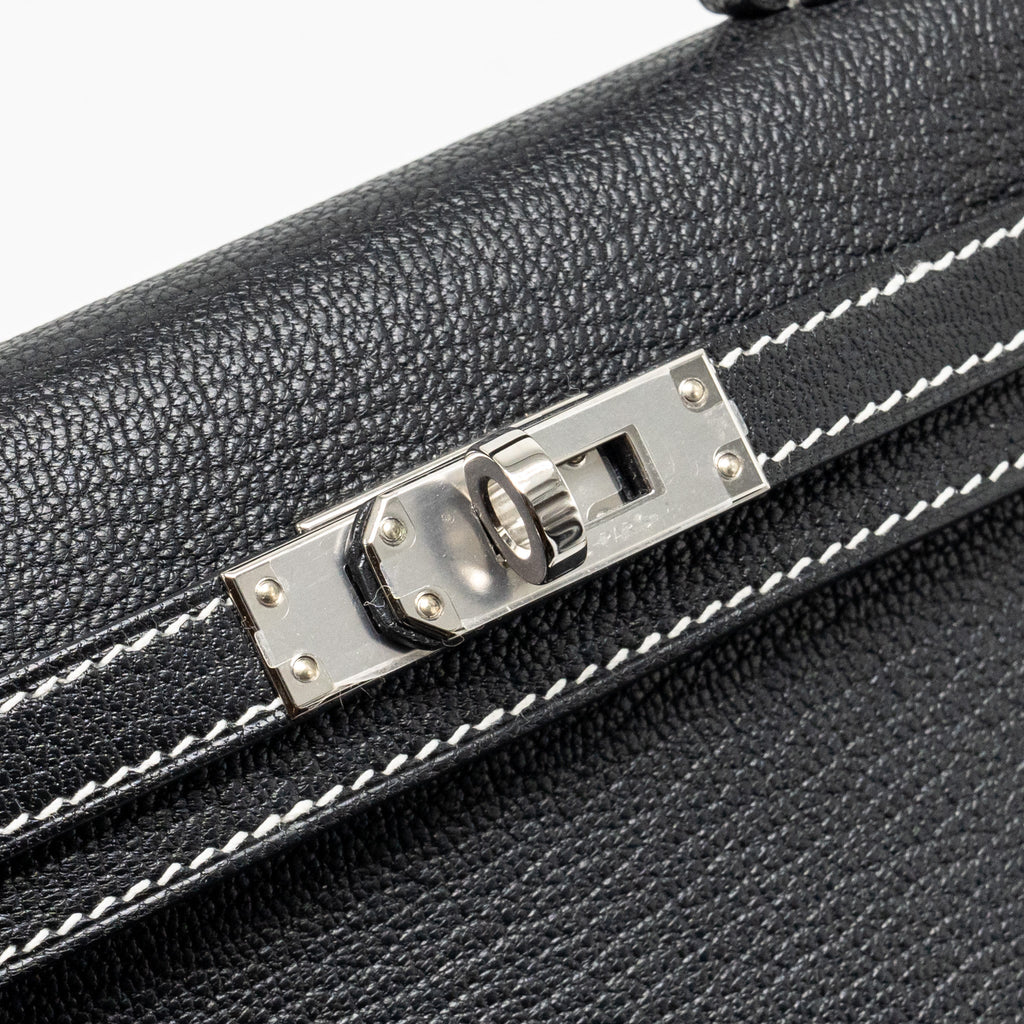 HERMES MINI KELLY II SPECIAL ORDER CHEVRE MYSORE BLACK / GRIS PERLE SHW