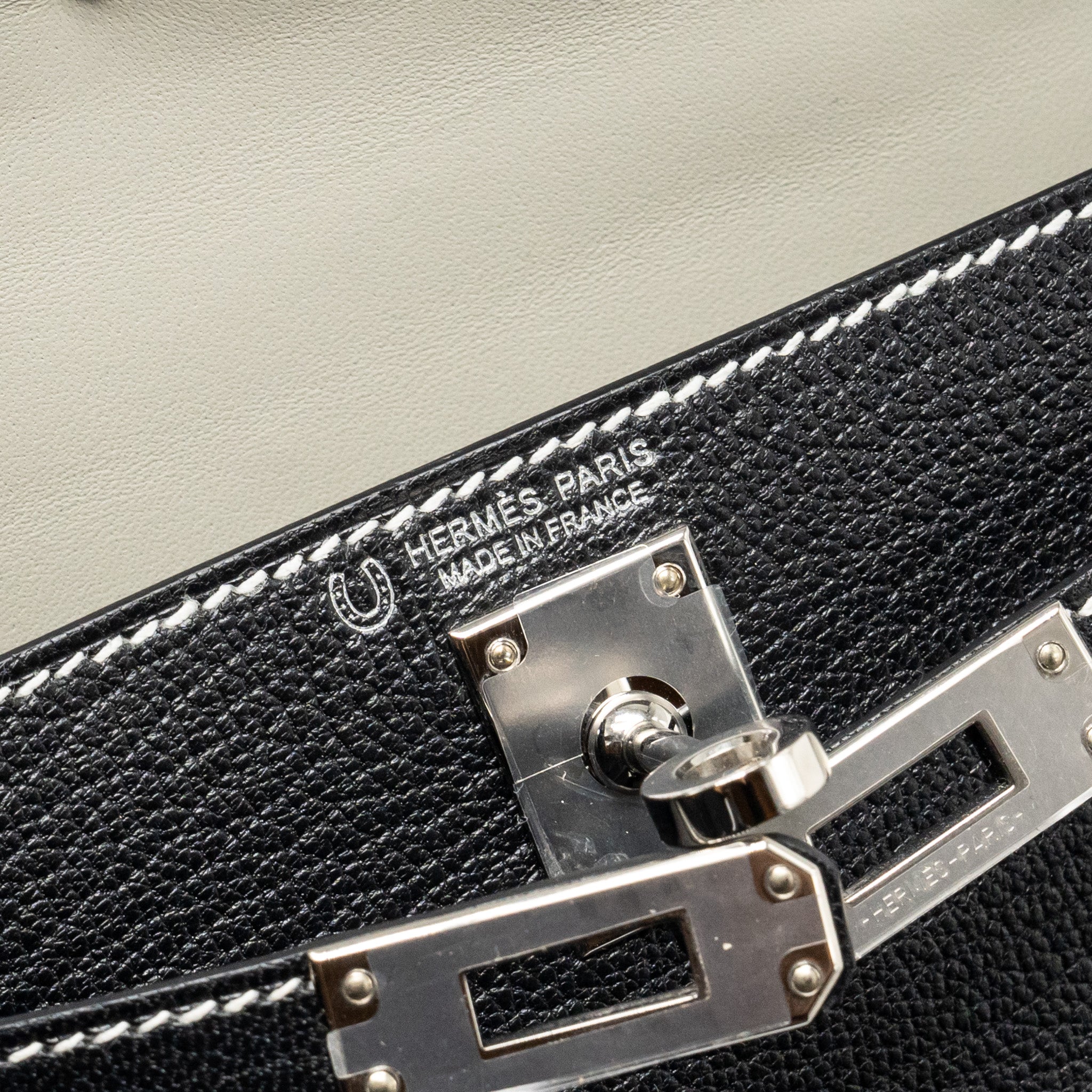 HERMES MINI KELLY II SPECIAL ORDER CHEVRE MYSORE BLACK / GRIS PERLE SHW