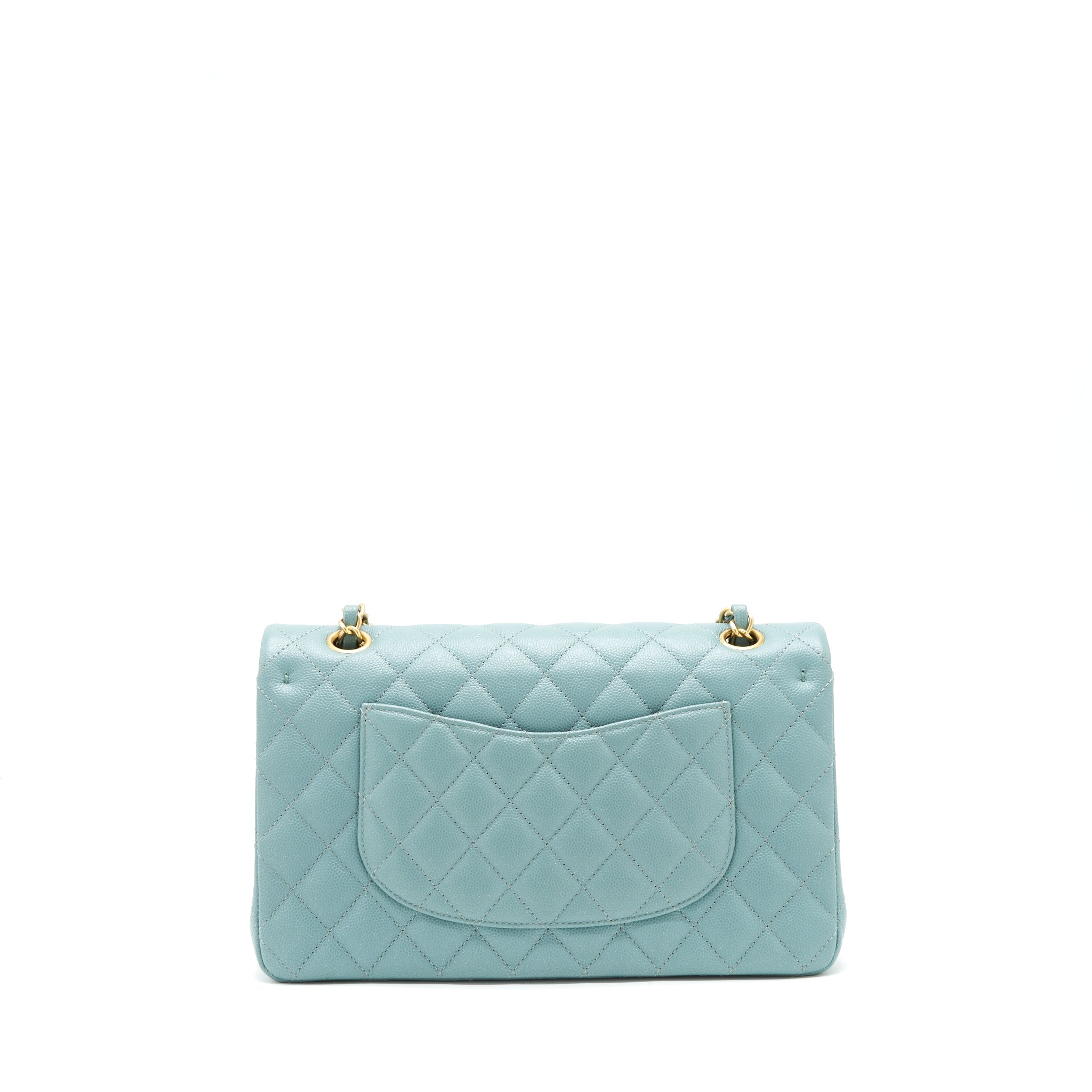 CHANEL CLASSIC DOUBLE FLAP BAG CAVIAR BLUE BRUSHED GHW