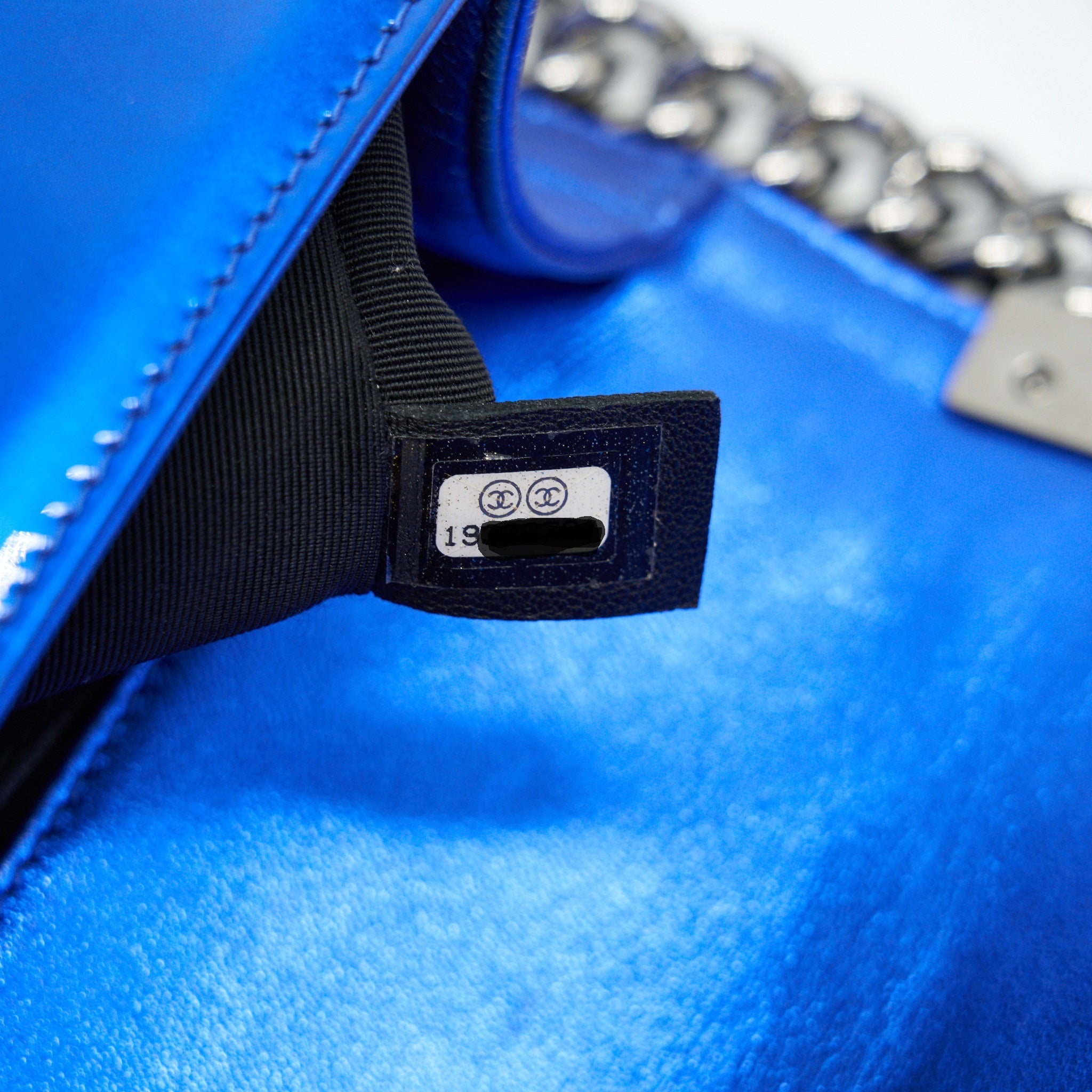 CHANEL MEDIUM LE BOY BAG METALLIC BLUE SHW