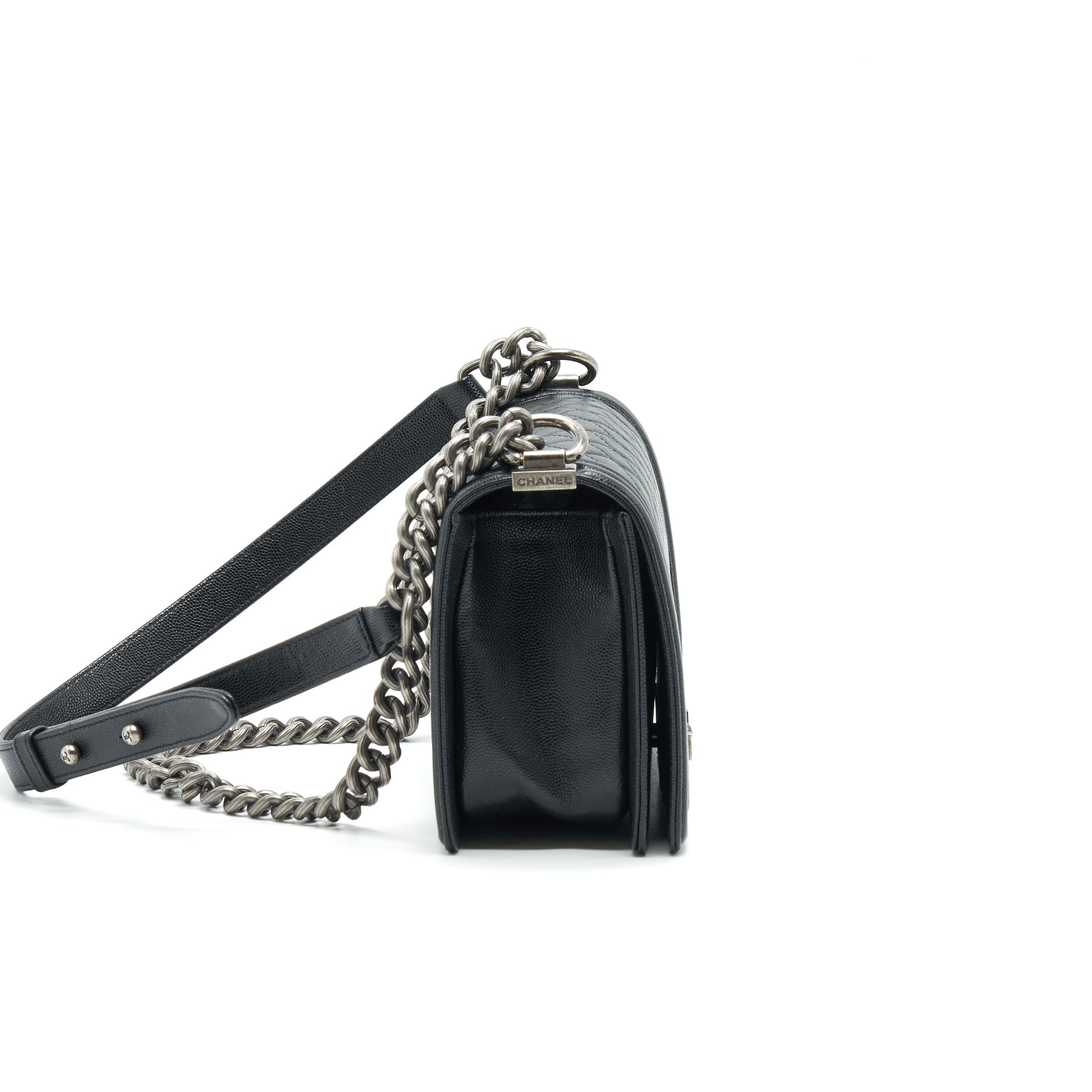 CHANEL CAVIAR OLD MEDIUM LEBOY BAG BLACK WITH RUTHENIUM HARDWARE