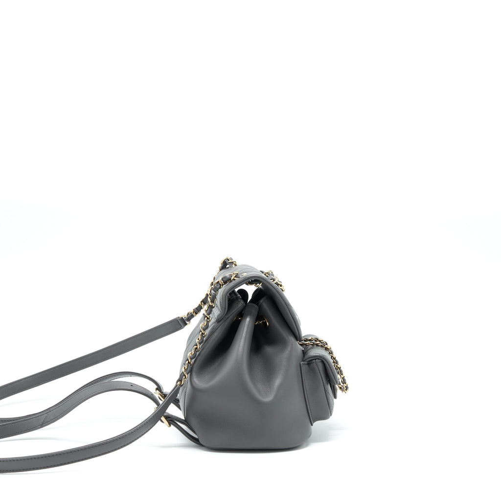 CHANEL MINI DUMA BACKPACK LAMBSKIN GREY LGHW (MICROCHIP)