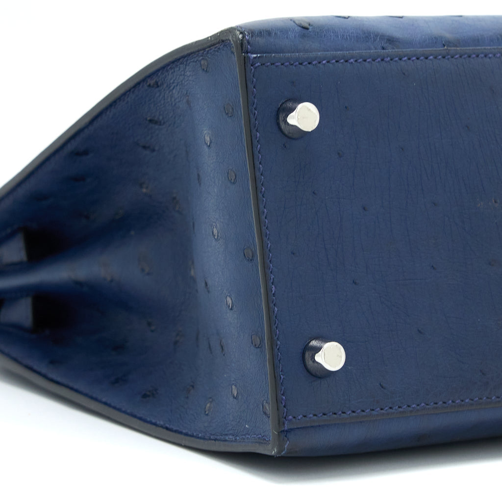 HERMES KELLY 28 OSTRICH BLUE SAPHIR SHW