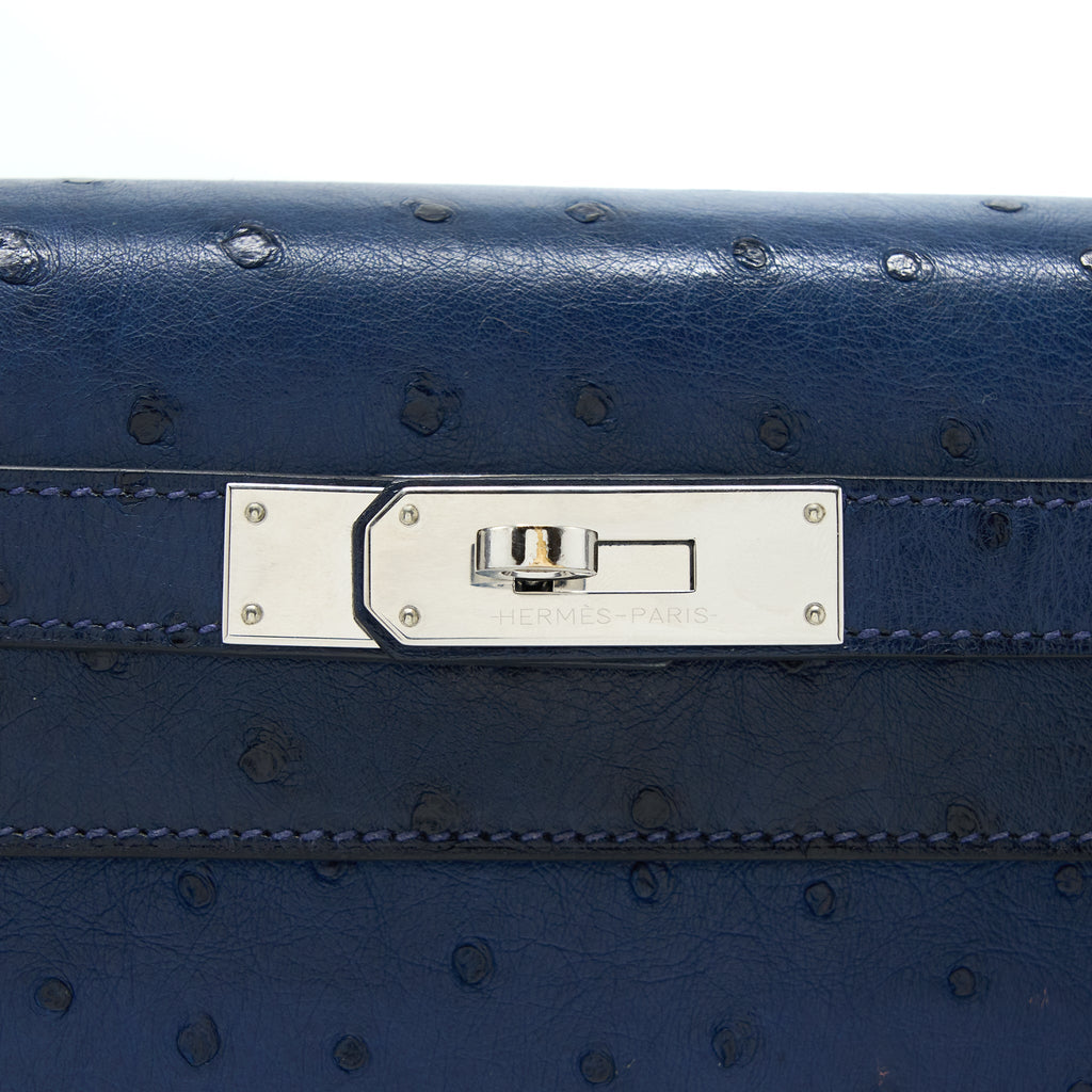 HERMES KELLY 28 OSTRICH BLUE SAPHIR SHW