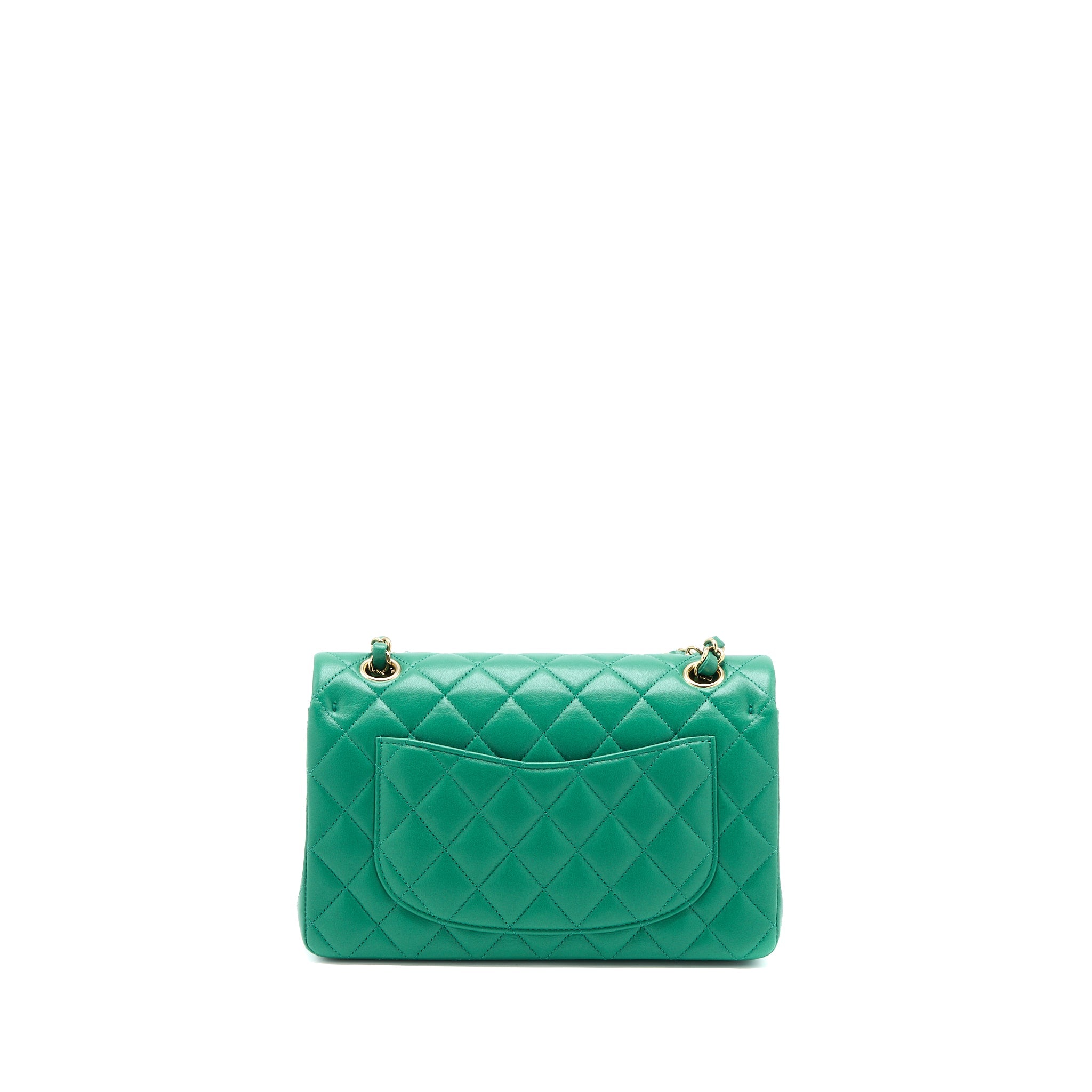 CHANEL SMALL CLASSIC DOUBLE FLAP BAG LAMBSKIN GREEN LGHW(MICROCHIP)