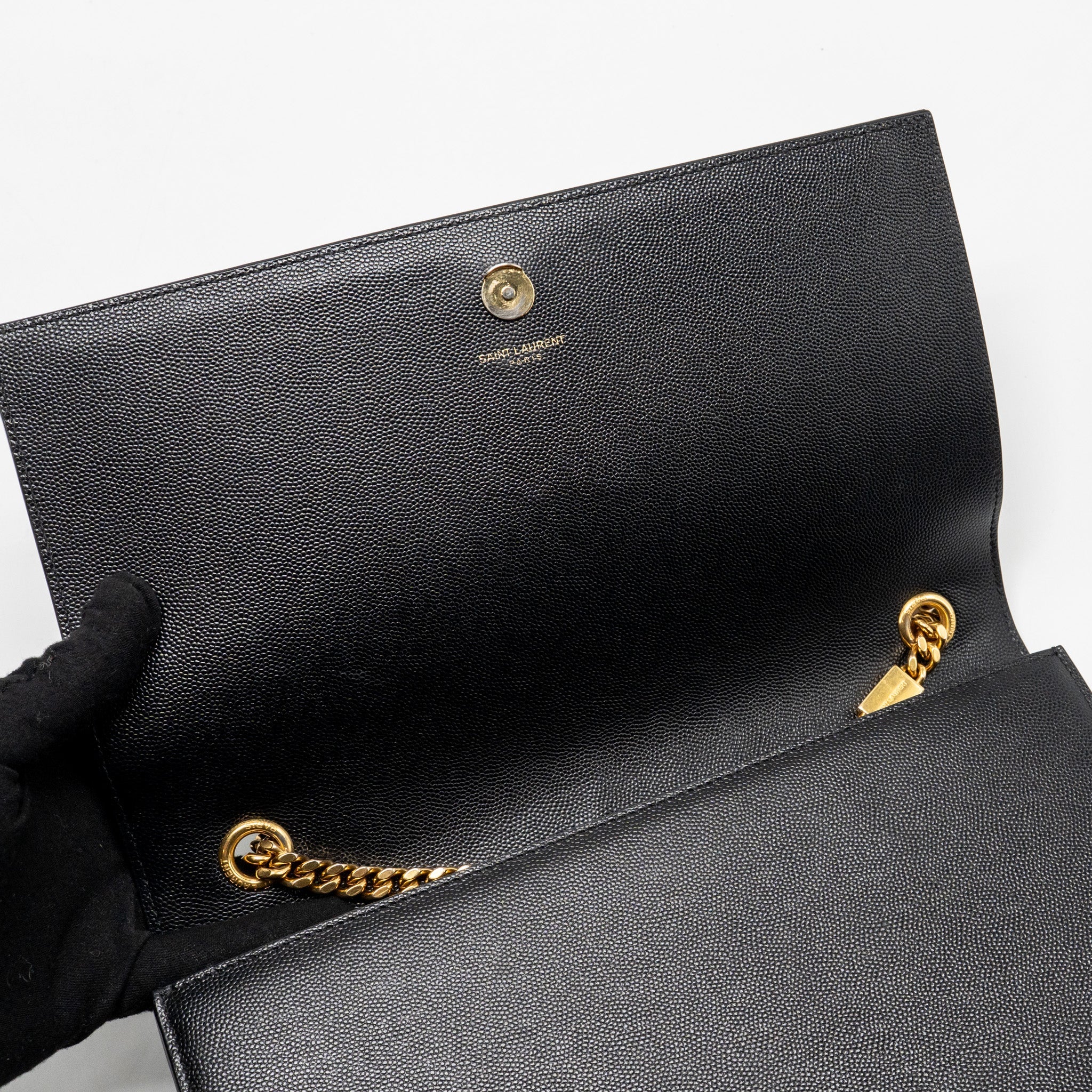 SAINT LAURENT/YSL LARGE KATE CHAIN BAG GRAINED CALFSKIN BLACK GHW