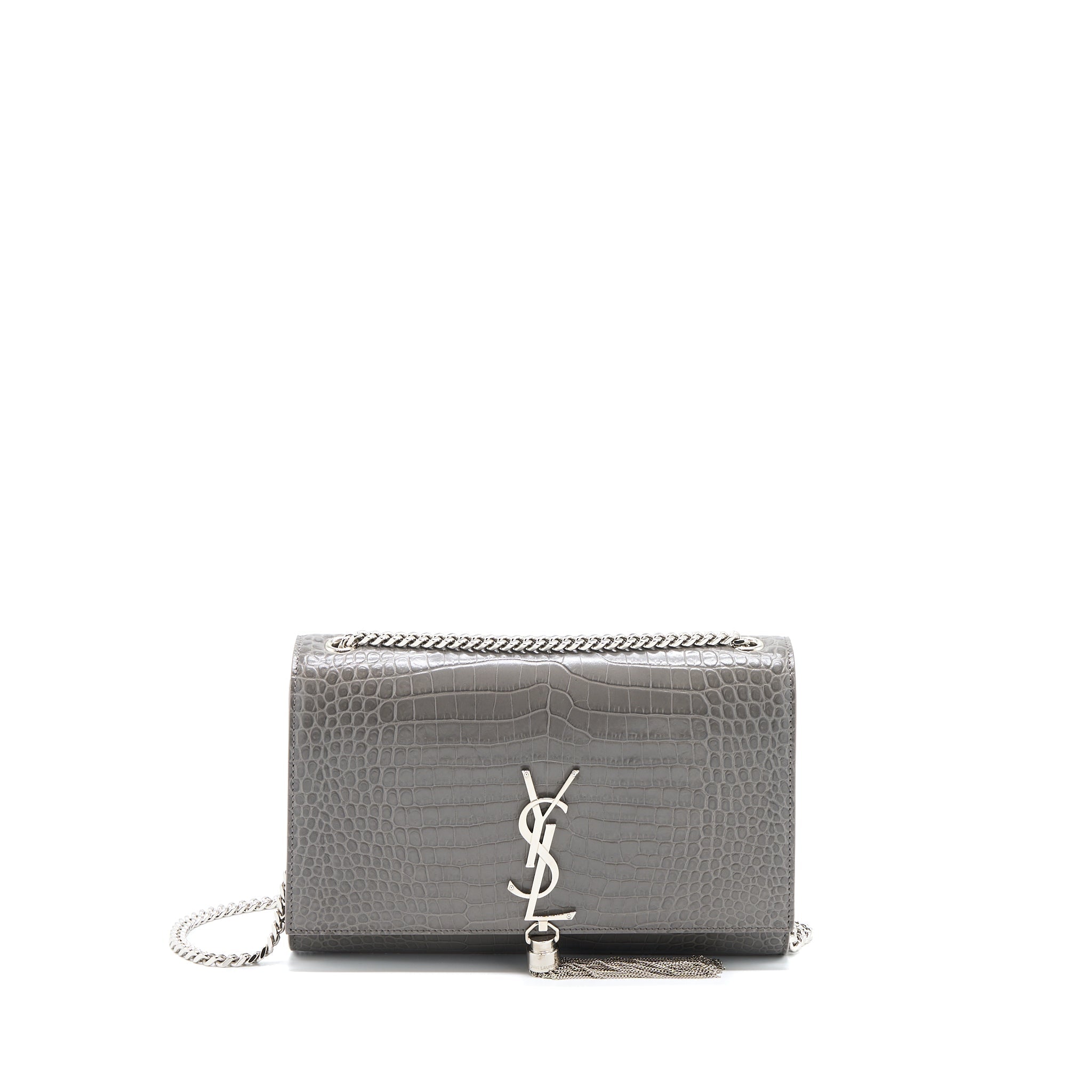 SAINT LAURENT KATE BAG CROC EMBOSSED-CALFSKIN GREY SHW
