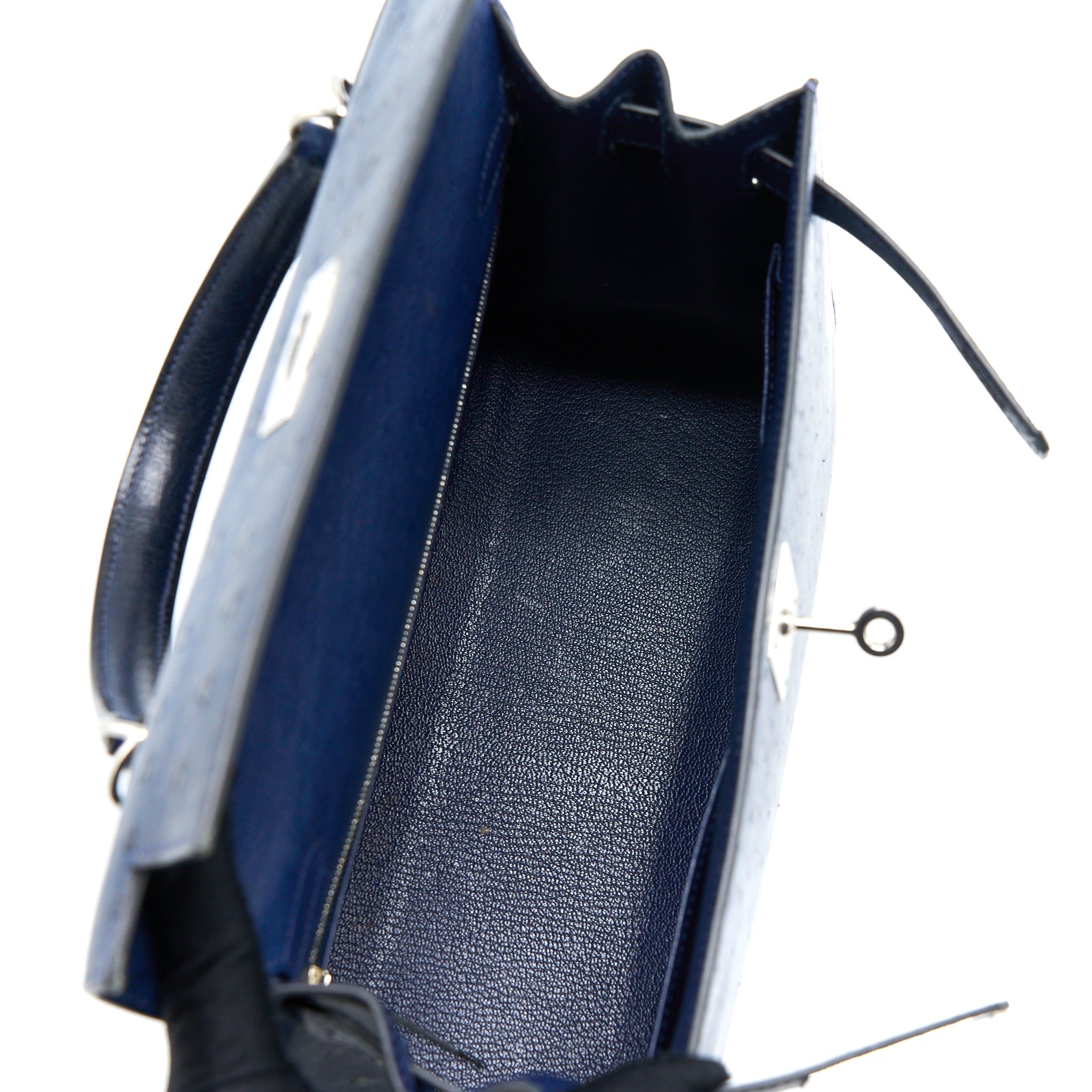 HERMES KELLY 28 OSTRICH BLUE SAPHIR SHW