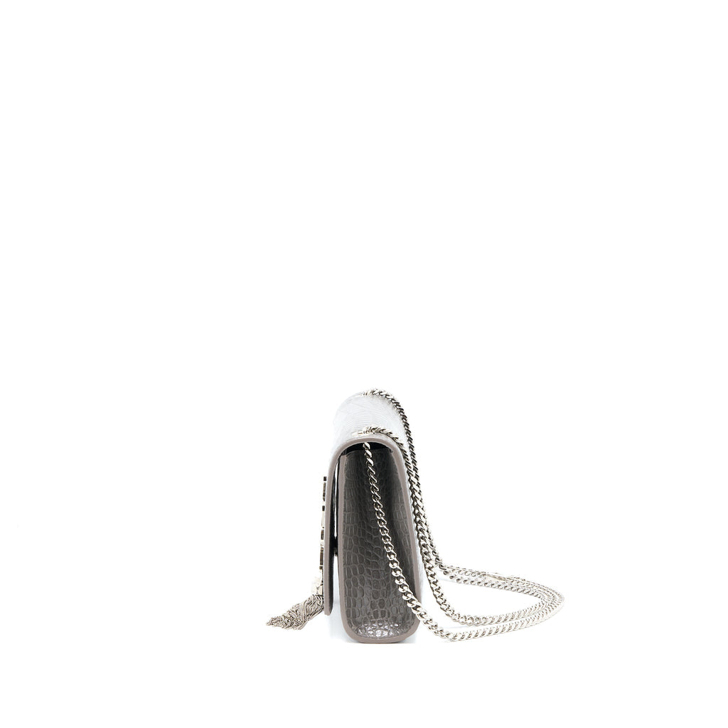 SAINT LAURENT KATE BAG CROC EMBOSSED-CALFSKIN GREY SHW
