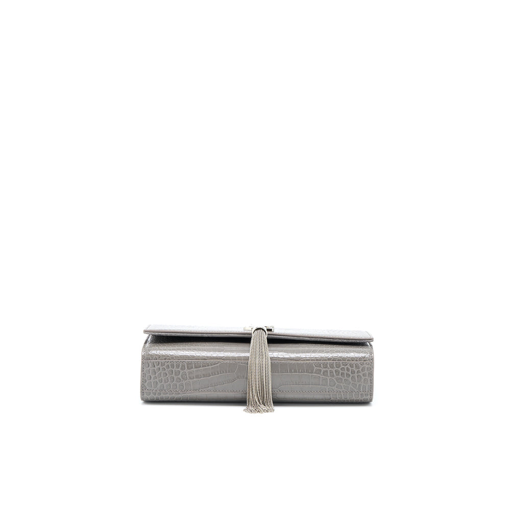 SAINT LAURENT KATE BAG CROC EMBOSSED-CALFSKIN GREY SHW