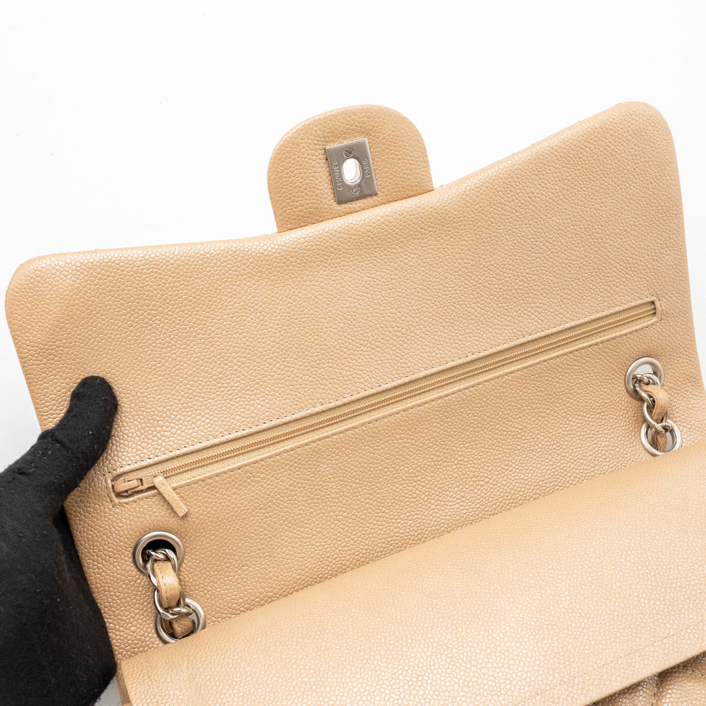 CHANEL CLASSIC JUMBO DOUBLE FLAP BAG CAVIAR IRIDESCENT BEIGE BRUSHED SHW