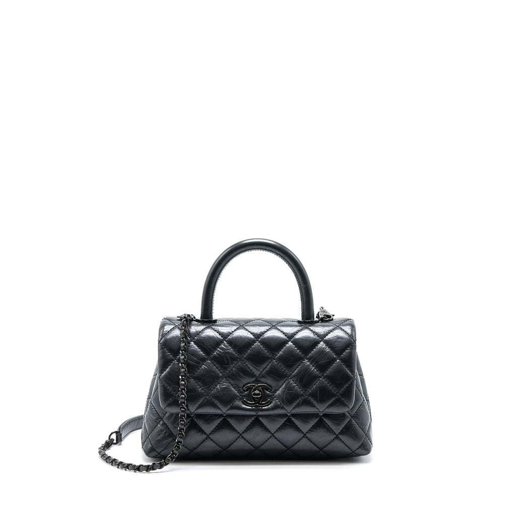 CHANEL SMALL COCO HANDLE AGED CALFSKIN SO BLACK WITH BLACK HARDWARE