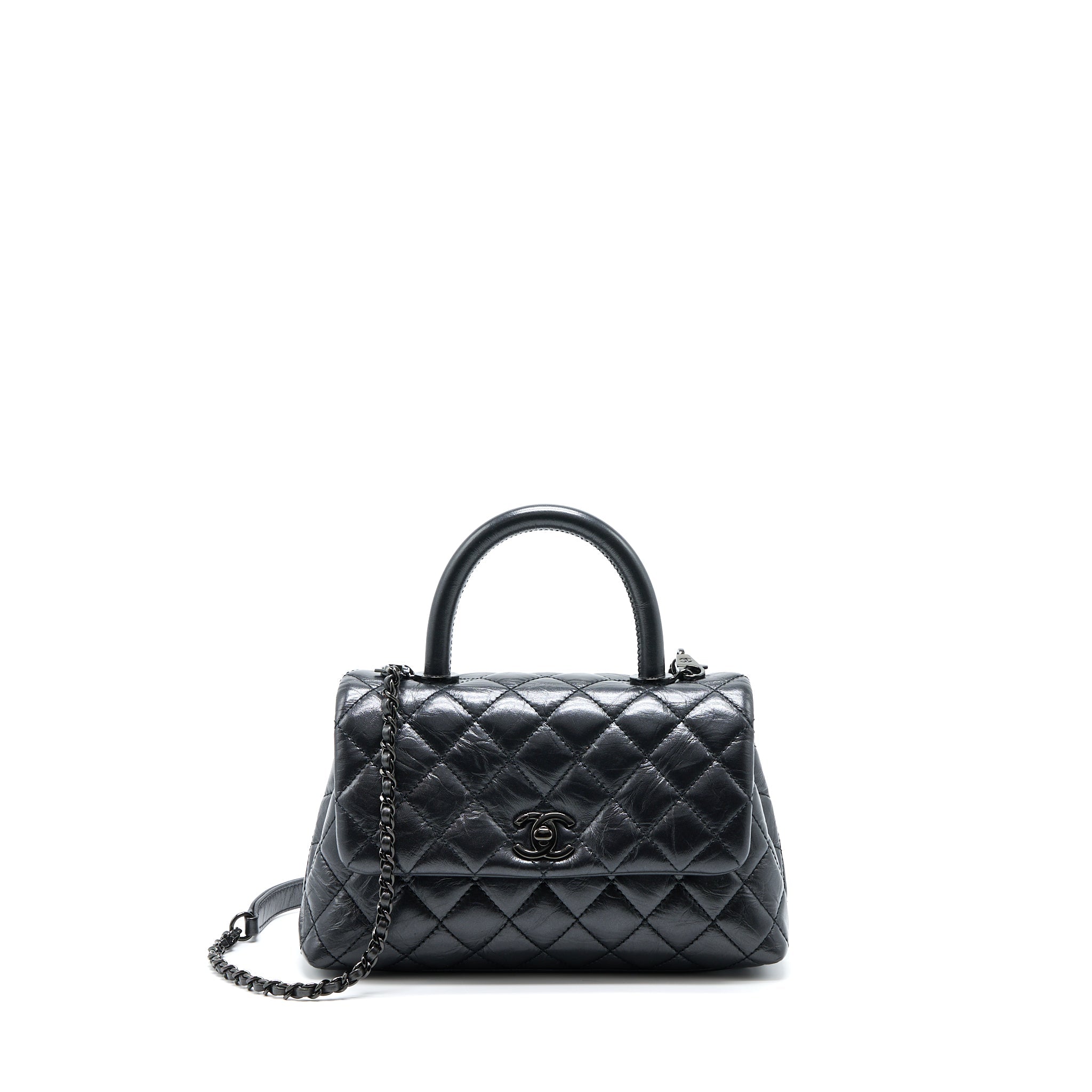 CHANEL SMALL COCO HANDLE AGED CALFSKIN SO BLACK WITH BLACK HARDWARE