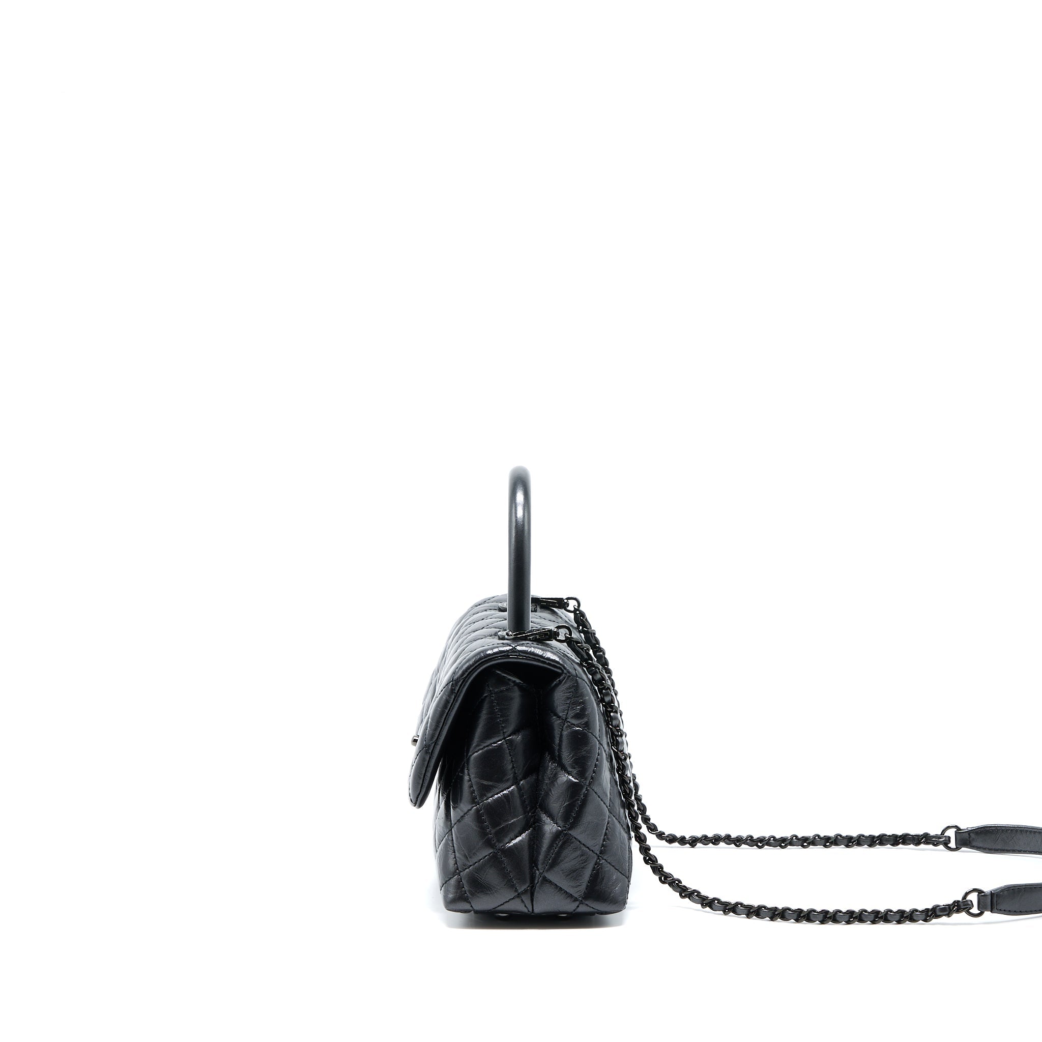 CHANEL SMALL COCO HANDLE AGED CALFSKIN SO BLACK WITH BLACK HARDWARE