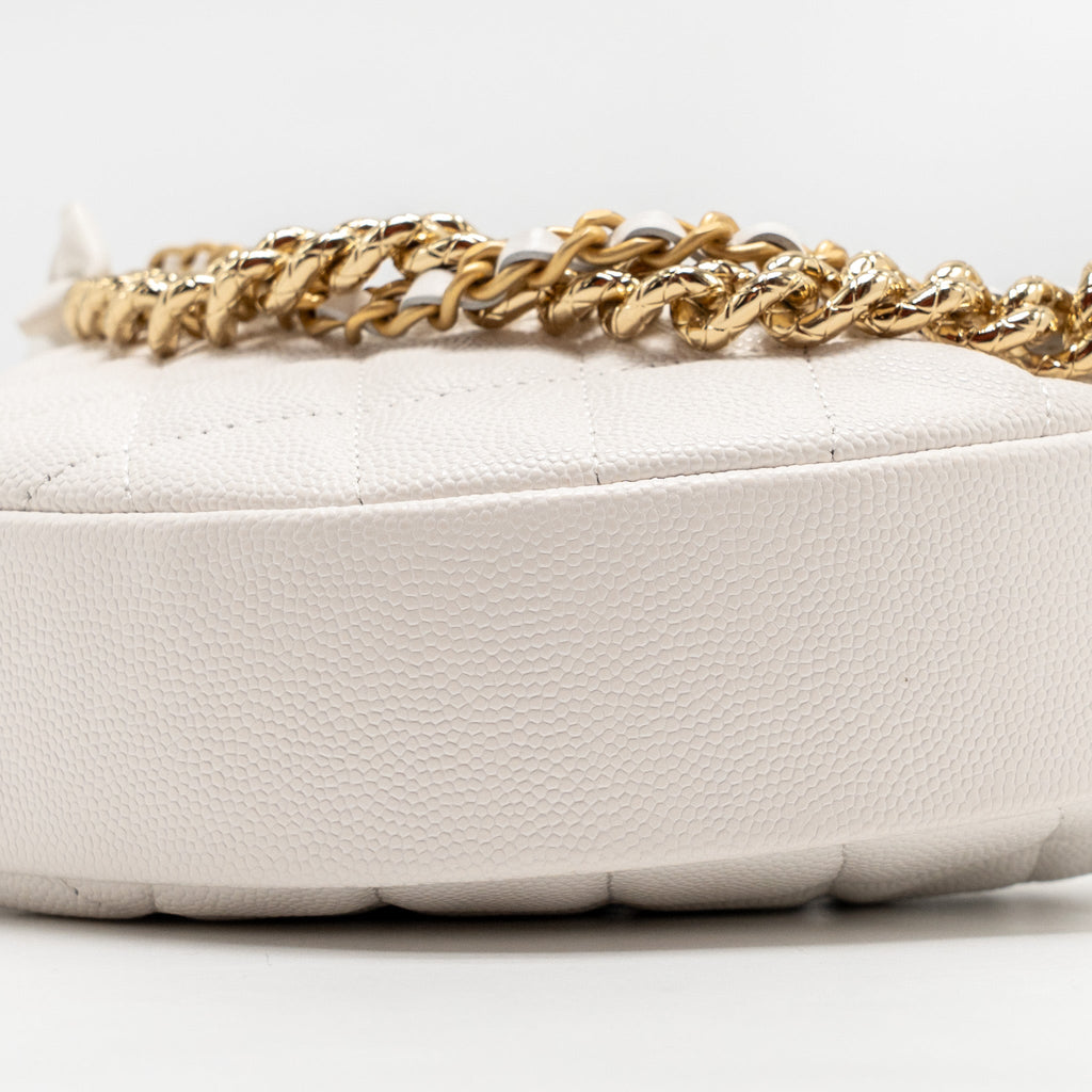 CHANEL 24S MINI ROUND BOW POUCH BAG WITH CHAIN CAVIAR WHITE GHW (MICROCHIP)