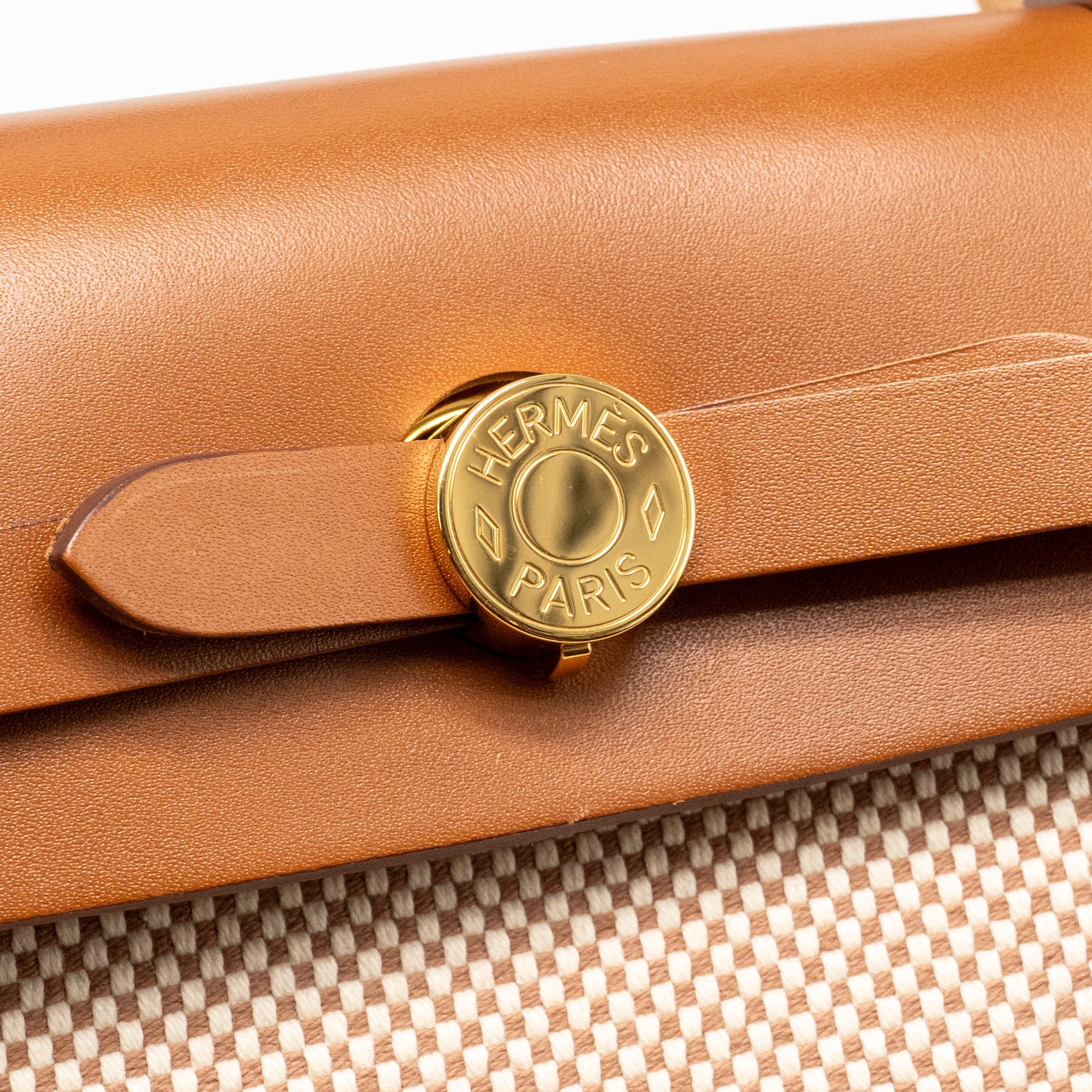 HERMES HERBAG 31 ZIP BAG CANVAS/HUNTER LEATHER ECRU-BEIGE/FAUV GHW