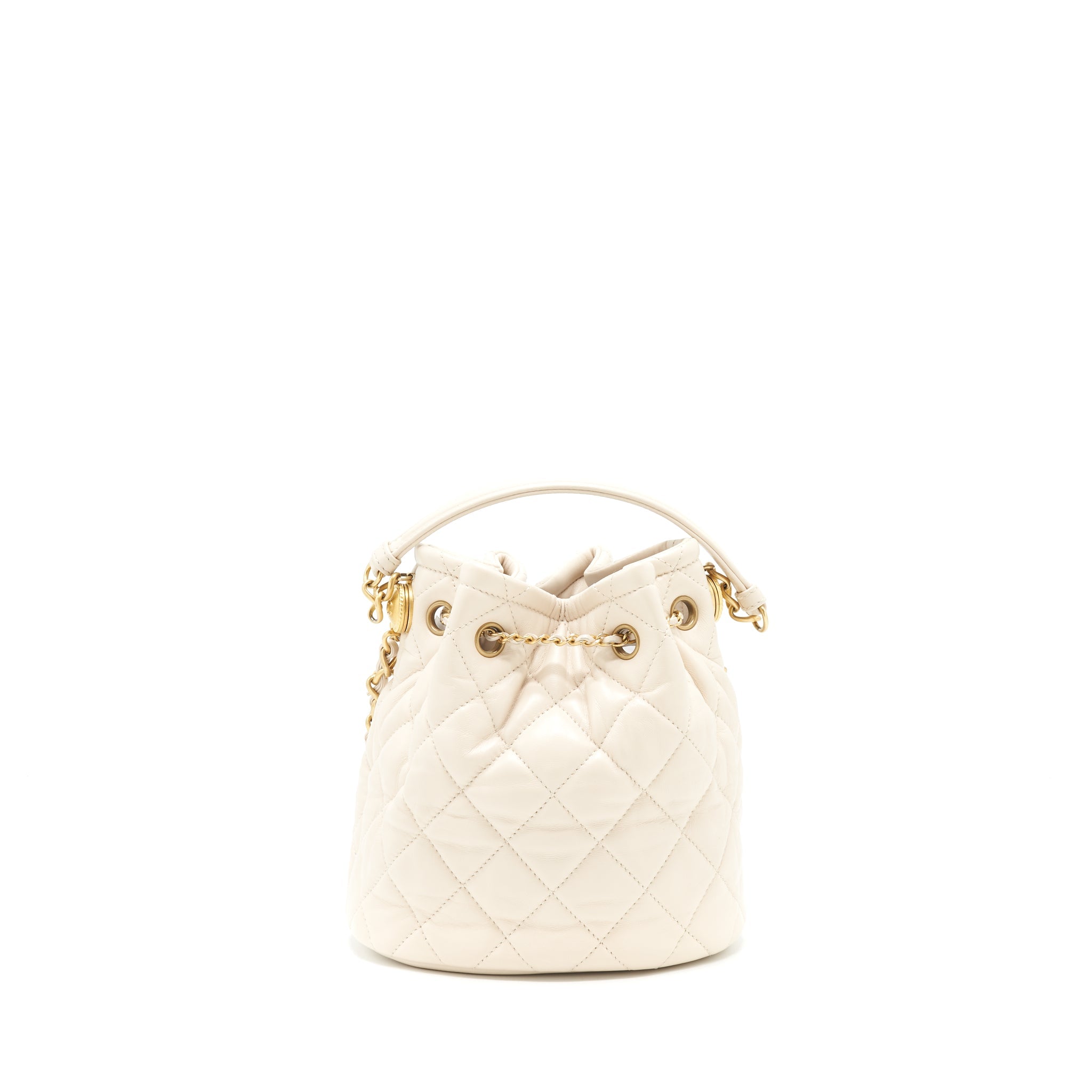 CHANEL BUTTON BUCKET CROSSBODY BAG LAMBSKIN WHITE GHW