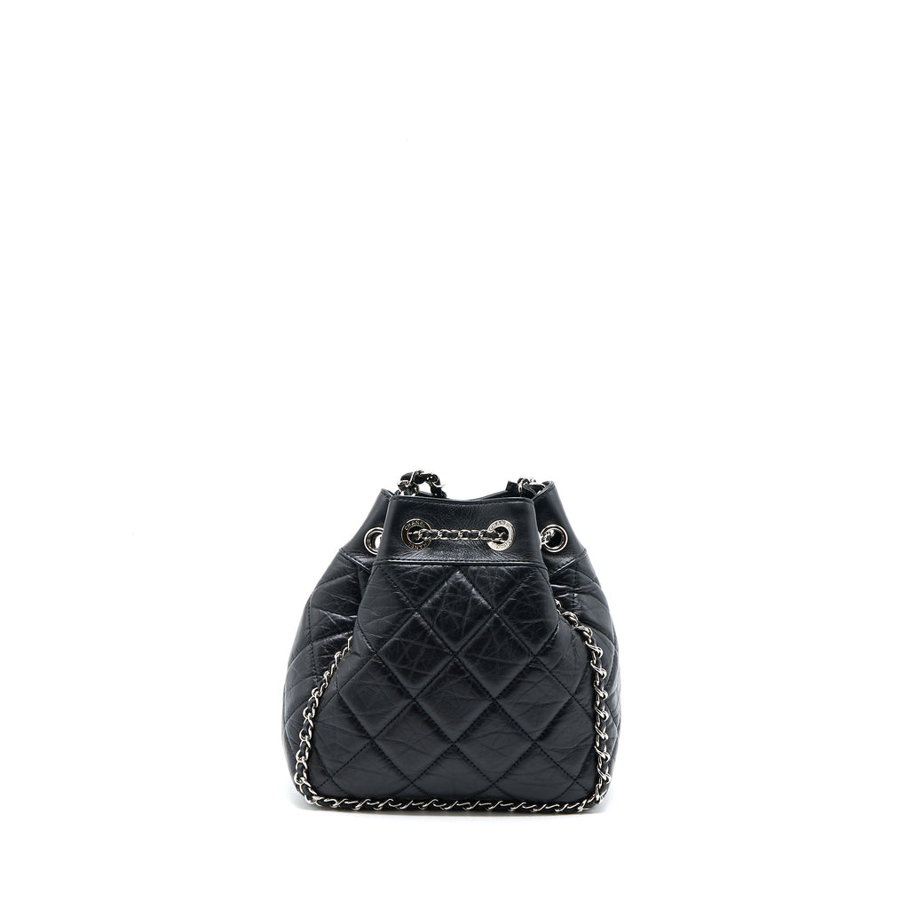 CHANEL 20S DRAWSTRING BUCKET BAG AGED CALFSKIN BLACK SHW
