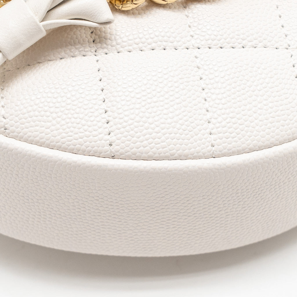 CHANEL 24S MINI ROUND BOW POUCH BAG WITH CHAIN CAVIAR WHITE GHW (MICROCHIP)