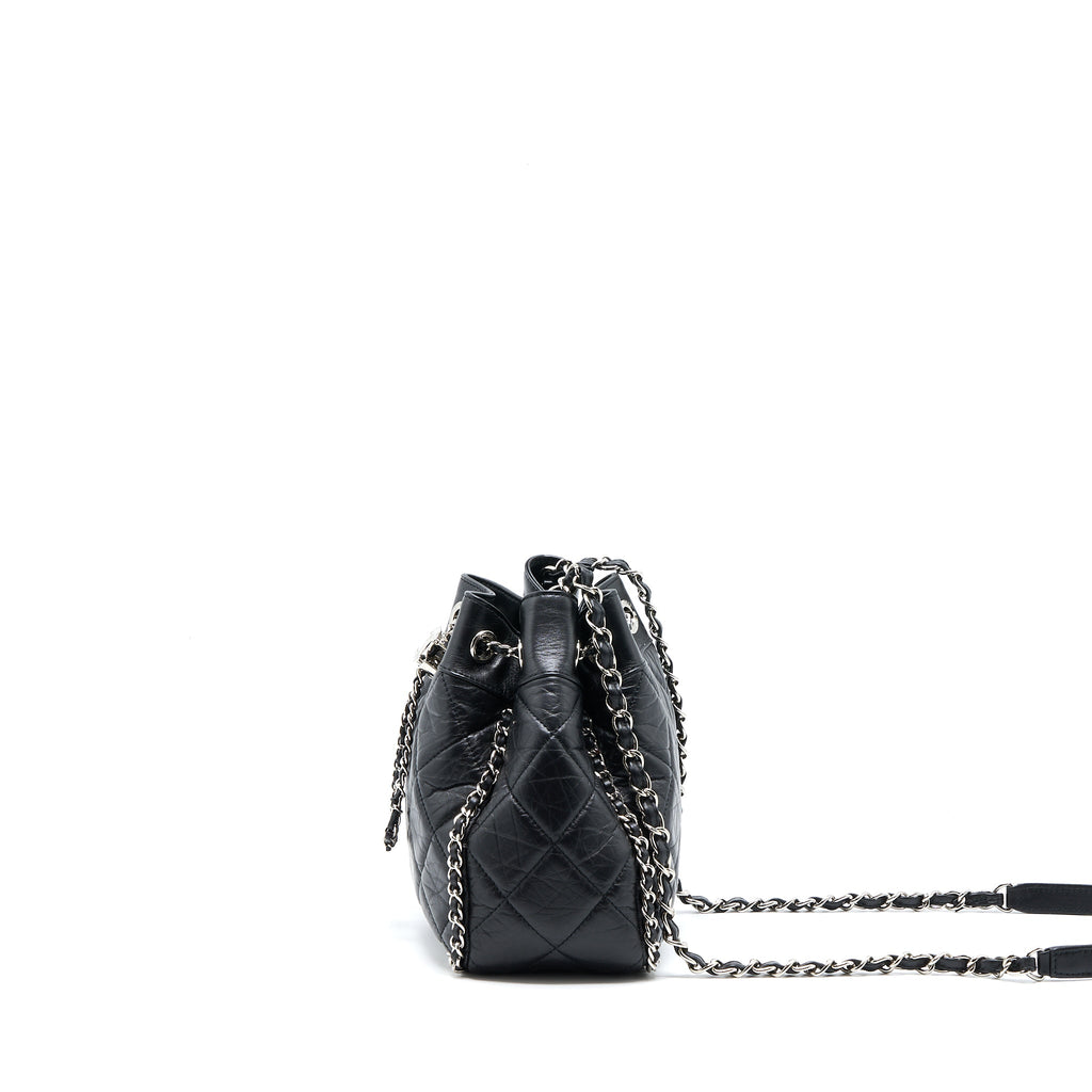 CHANEL 20S DRAWSTRING BUCKET BAG AGED CALFSKIN BLACK SHW