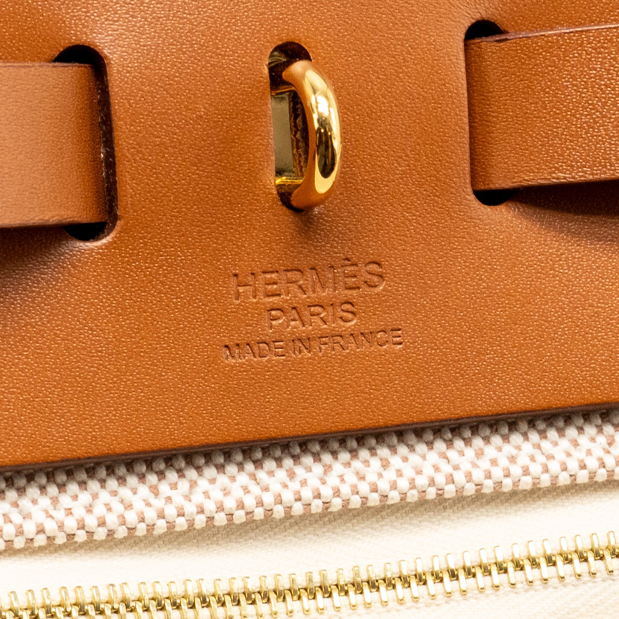 HERMES HERBAG 31 ZIP BAG CANVAS/HUNTER LEATHER ECRU-BEIGE/FAUV GHW