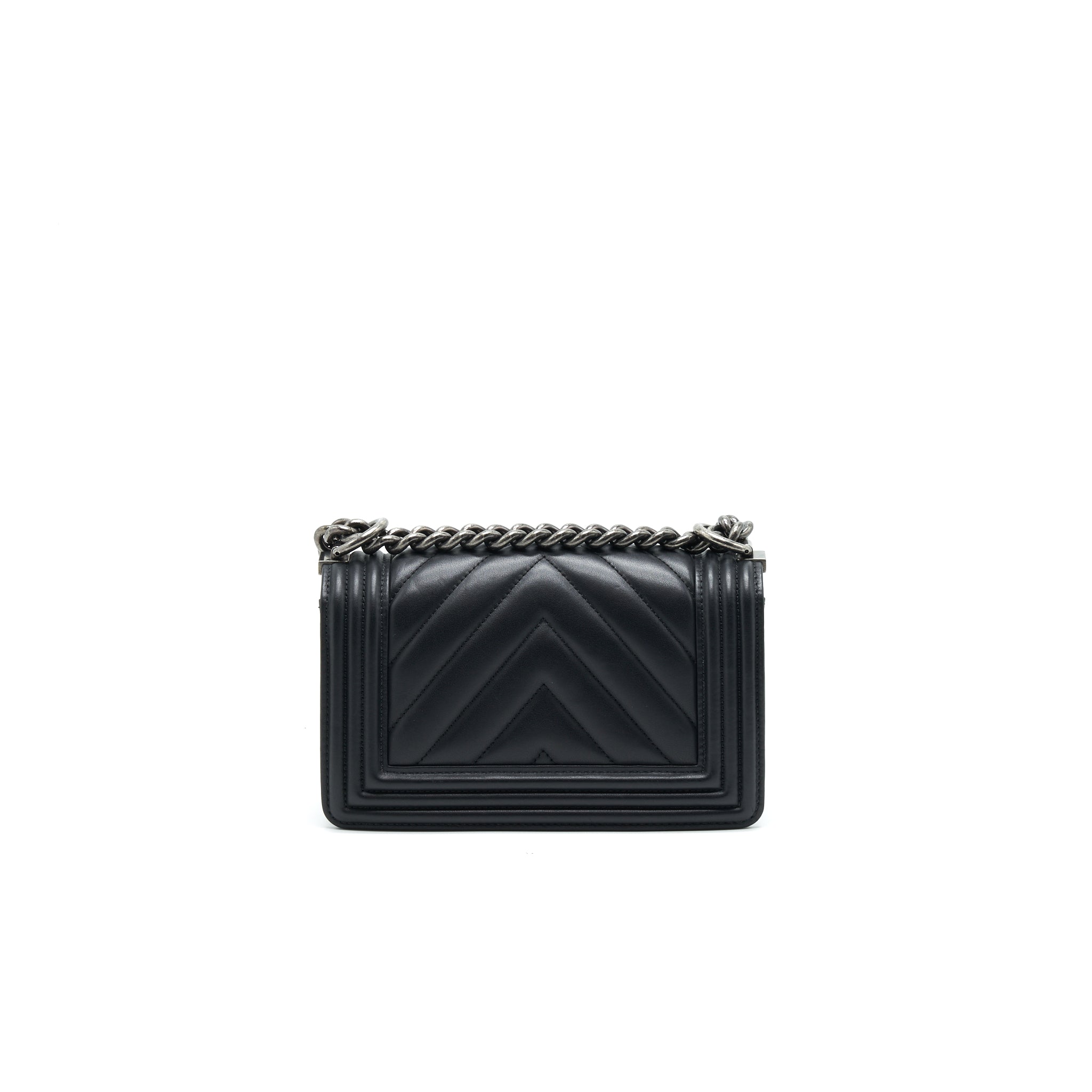 CHANEL SMALL CHEVRON LEBOY BAG CALFSKIN BLACK WITH SHW