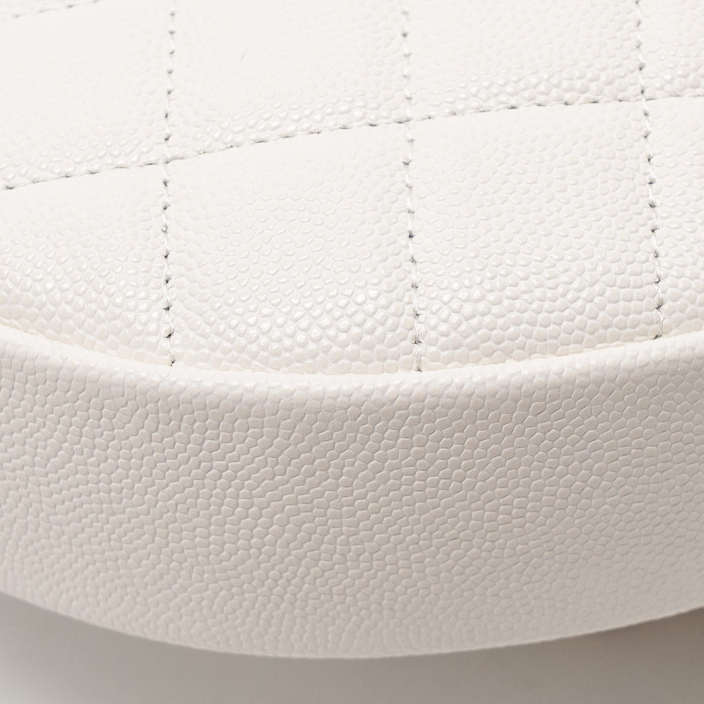 CHANEL 24S MINI ROUND BOW POUCH BAG WITH CHAIN CAVIAR WHITE GHW (MICROCHIP)