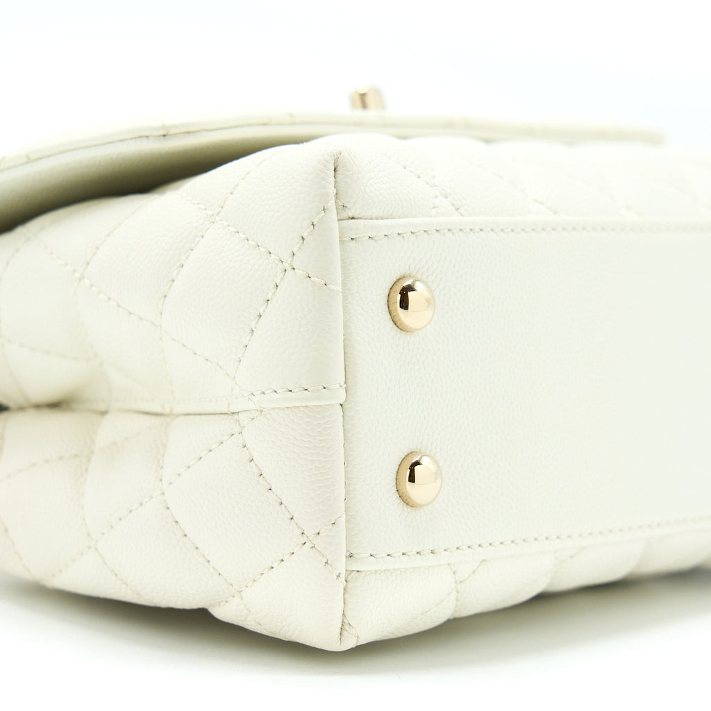 CHANEL SMALL COCO HANDLE CAVIAR WHITE LGHW (MICROCHIP)
