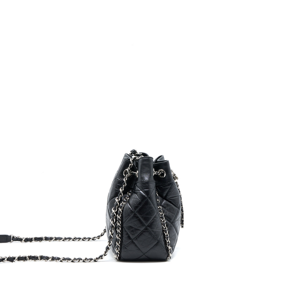 CHANEL 20S DRAWSTRING BUCKET BAG AGED CALFSKIN BLACK SHW