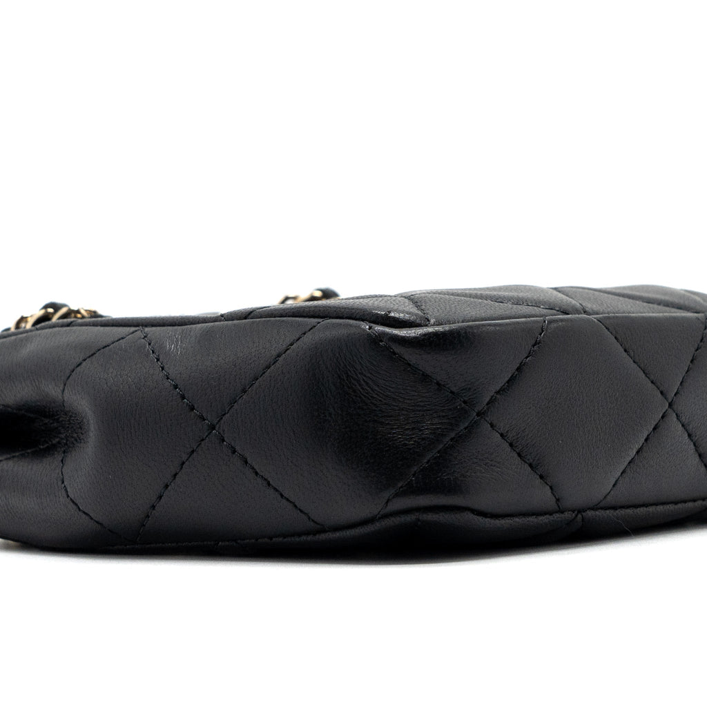 CHANEL QUILTED SUPER MINI TOTE WITH CHAIN LAMBSKIN BLACK LGHW