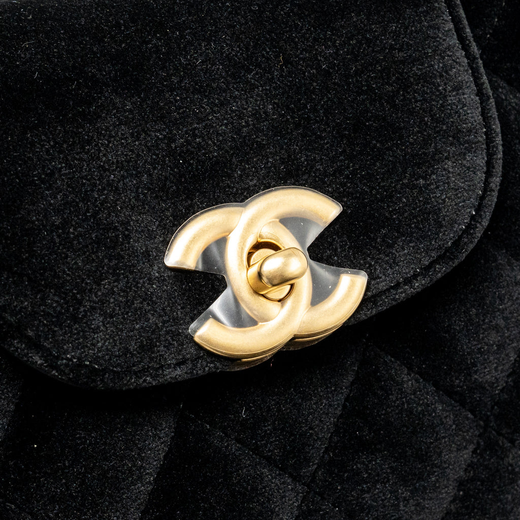 CHANEL MINI KELLY SHOPPING TOTE BAG VELVET BLACK GHW (MICROCHIP)