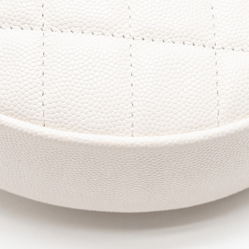 CHANEL 24S MINI ROUND BOW POUCH BAG WITH CHAIN CAVIAR WHITE GHW (MICROCHIP)